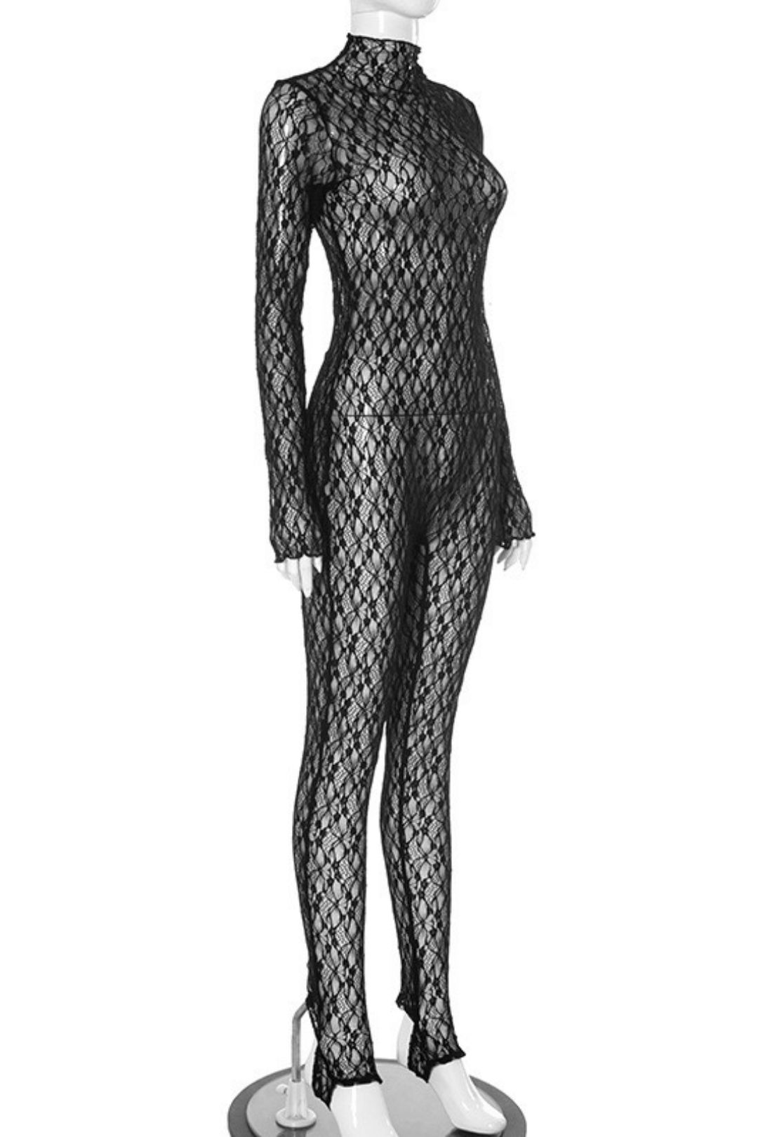 Sexy Hollow Perspective Fishnet Stockings Zipper Jumpsuit