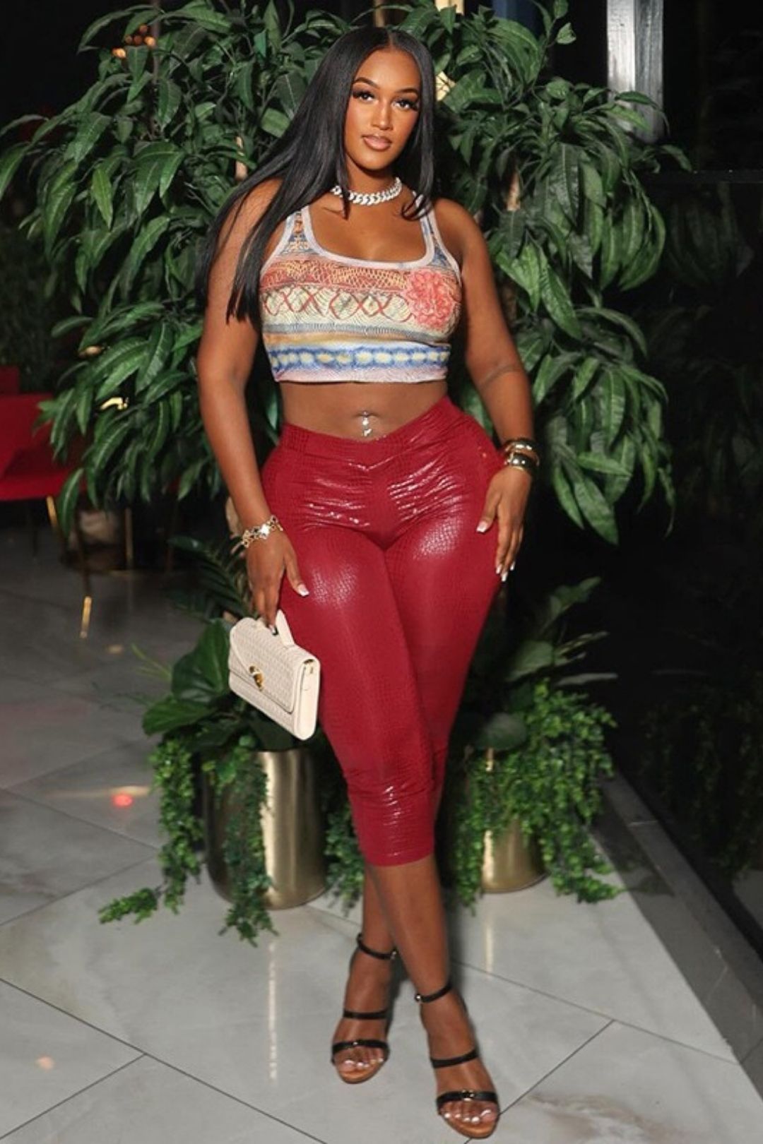 Shiny Cross Elastic High Waist Seven-point Casual Pants