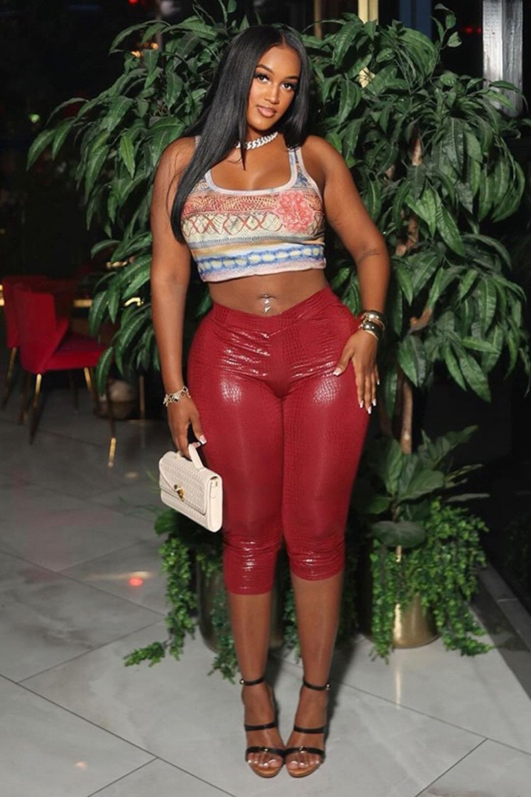 Shiny Cross Elastic High Waist Seven-point Casual Pants