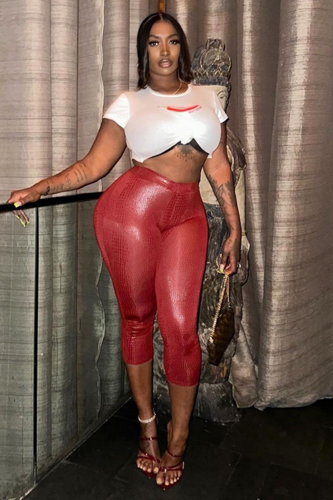 Shiny Cross Elastic High Waist Seven-point Casual Pants