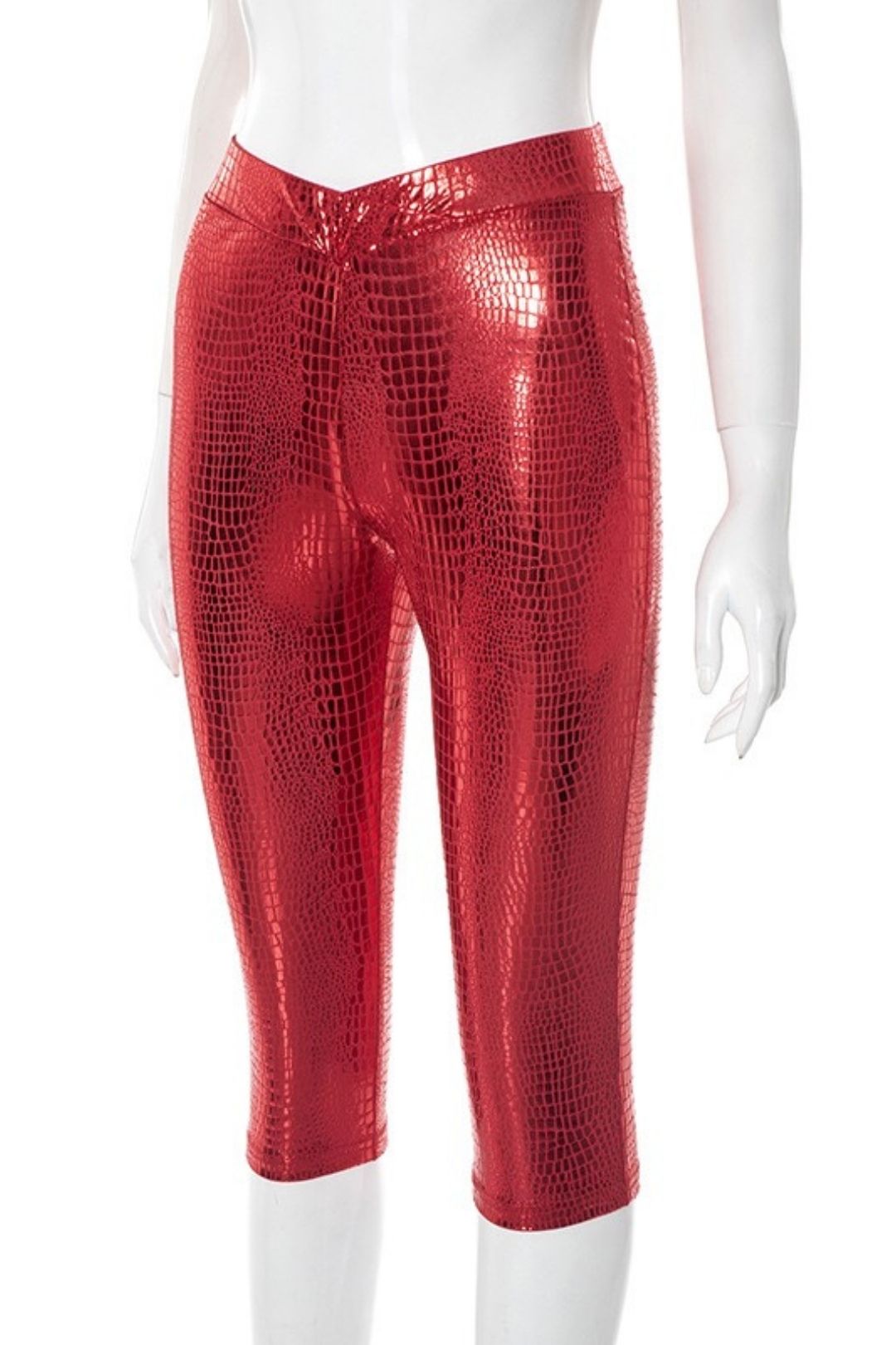 Shiny Cross Elastic High Waist Seven-point Casual Pants