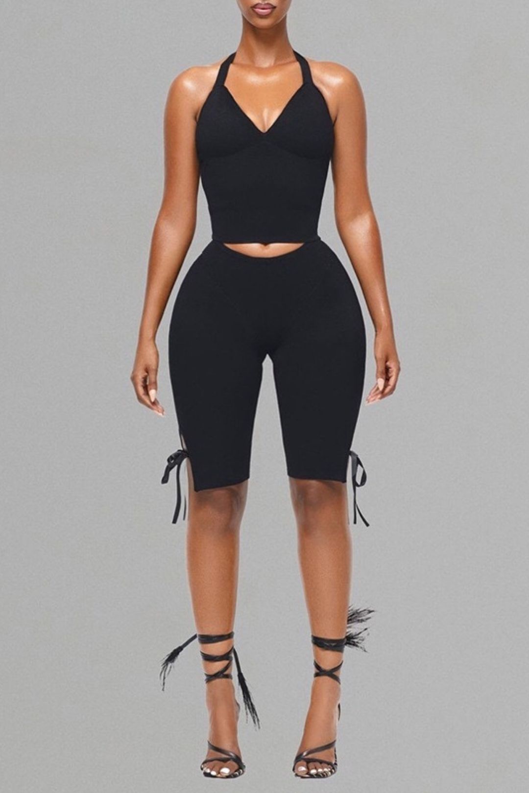 Halter Neck Tie Tube Top Backless Bow Trouser Set