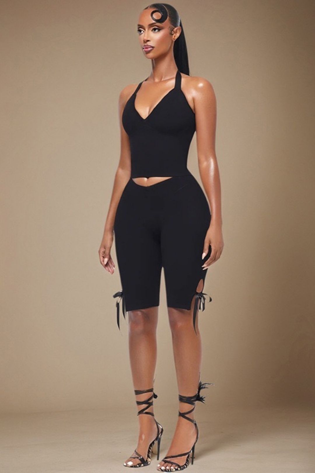 Halter Neck Tie Tube Top Backless Bow Trouser Set