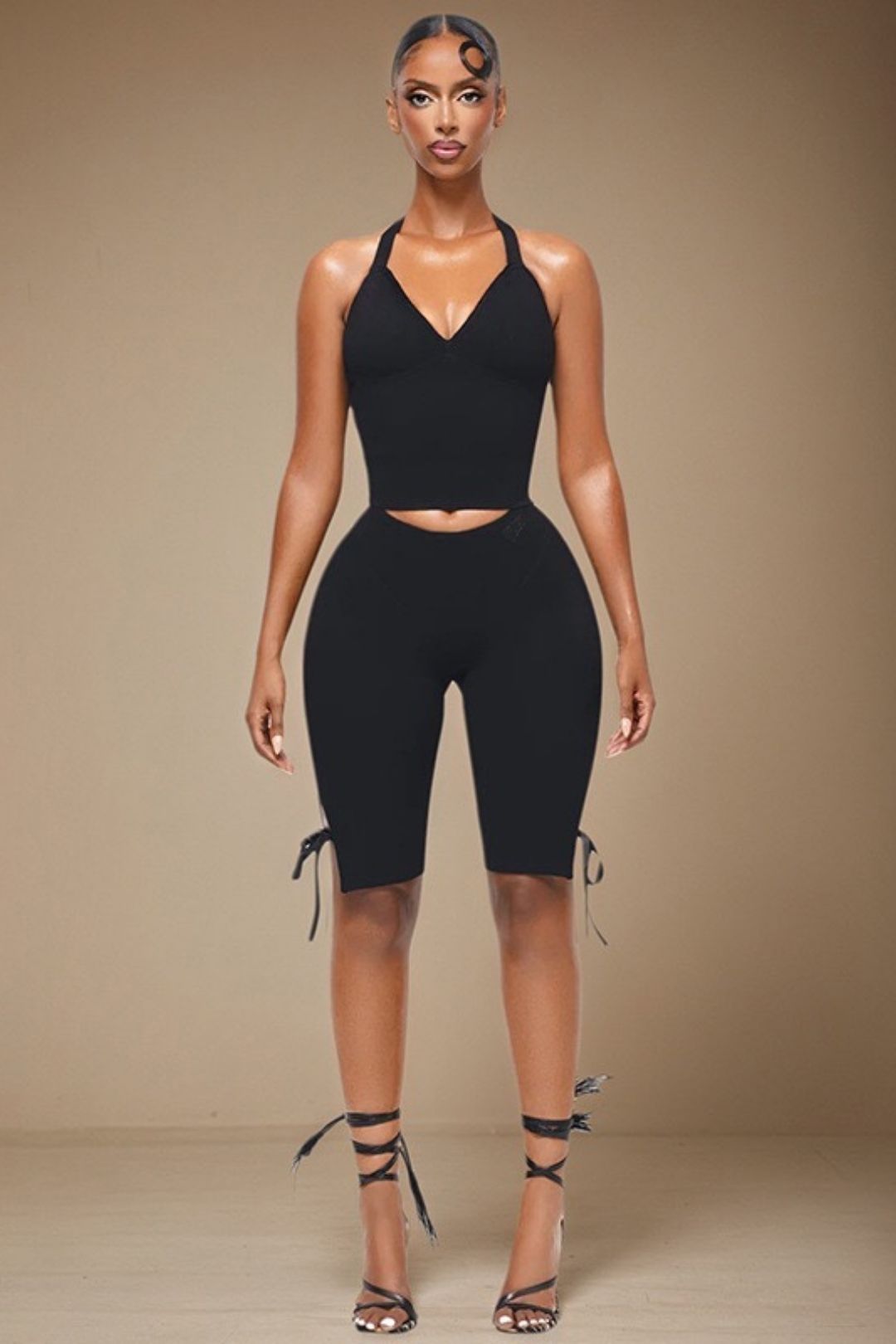 Halter Neck Tie Tube Top Backless Bow Trouser Set