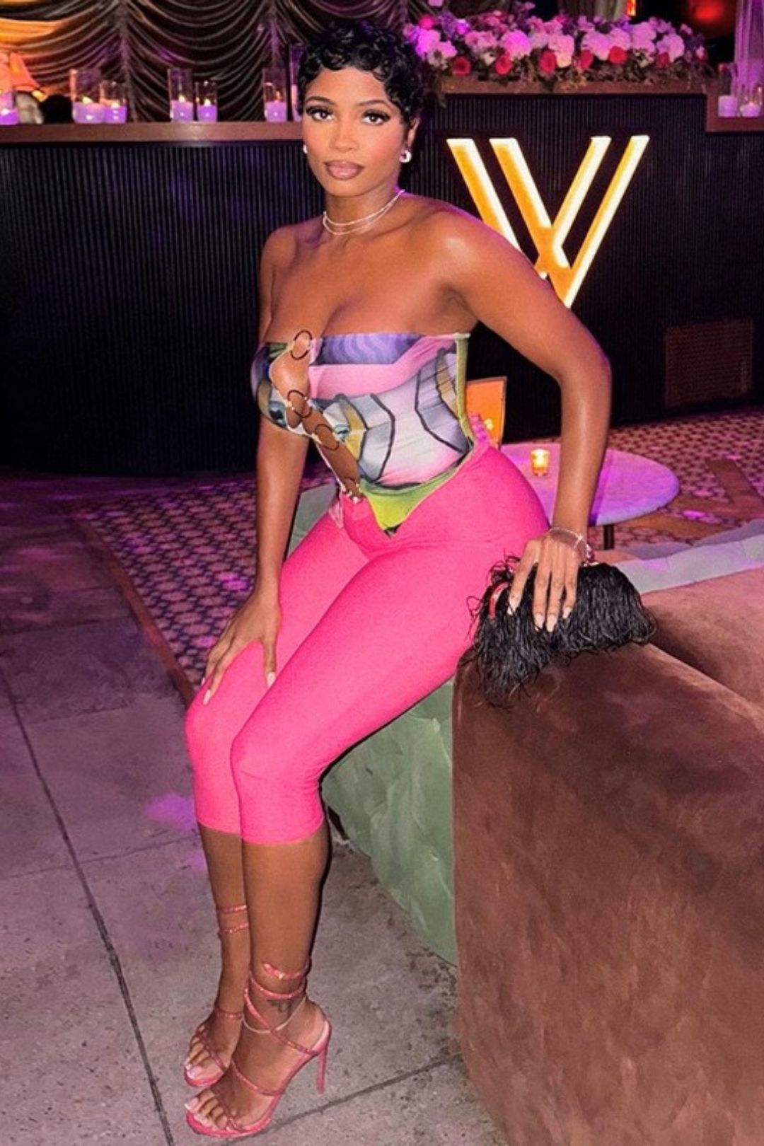 Ring Stitching Hollow Tube Top Cropped Pants Suit