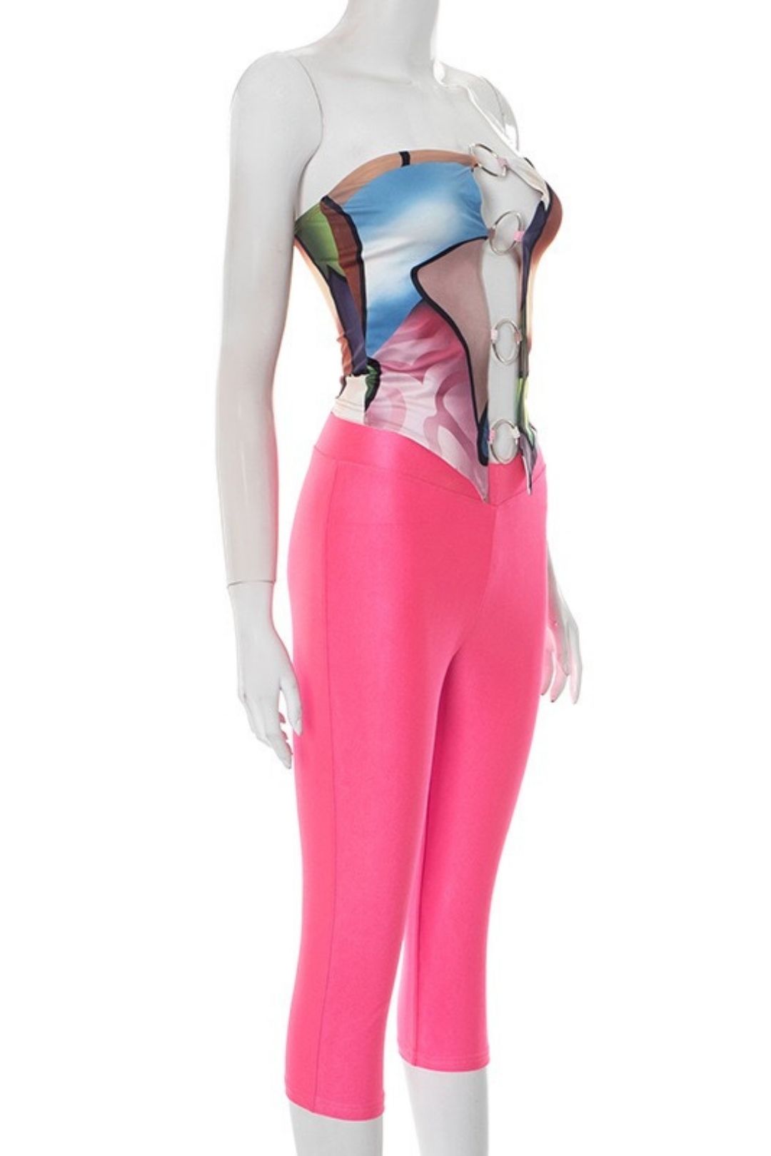 Ring Stitching Hollow Tube Top Cropped Pants Suit