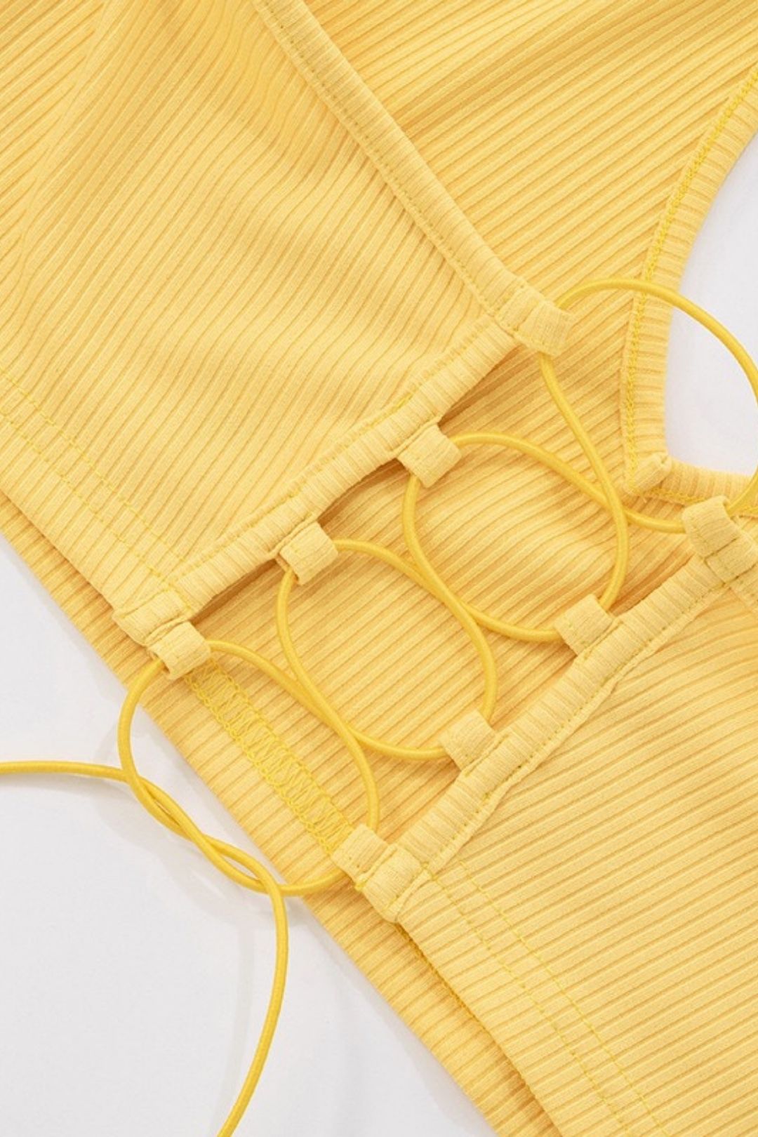 Threaded Halter Neck Hollow Rope Vest Folded High Waist Short Suit