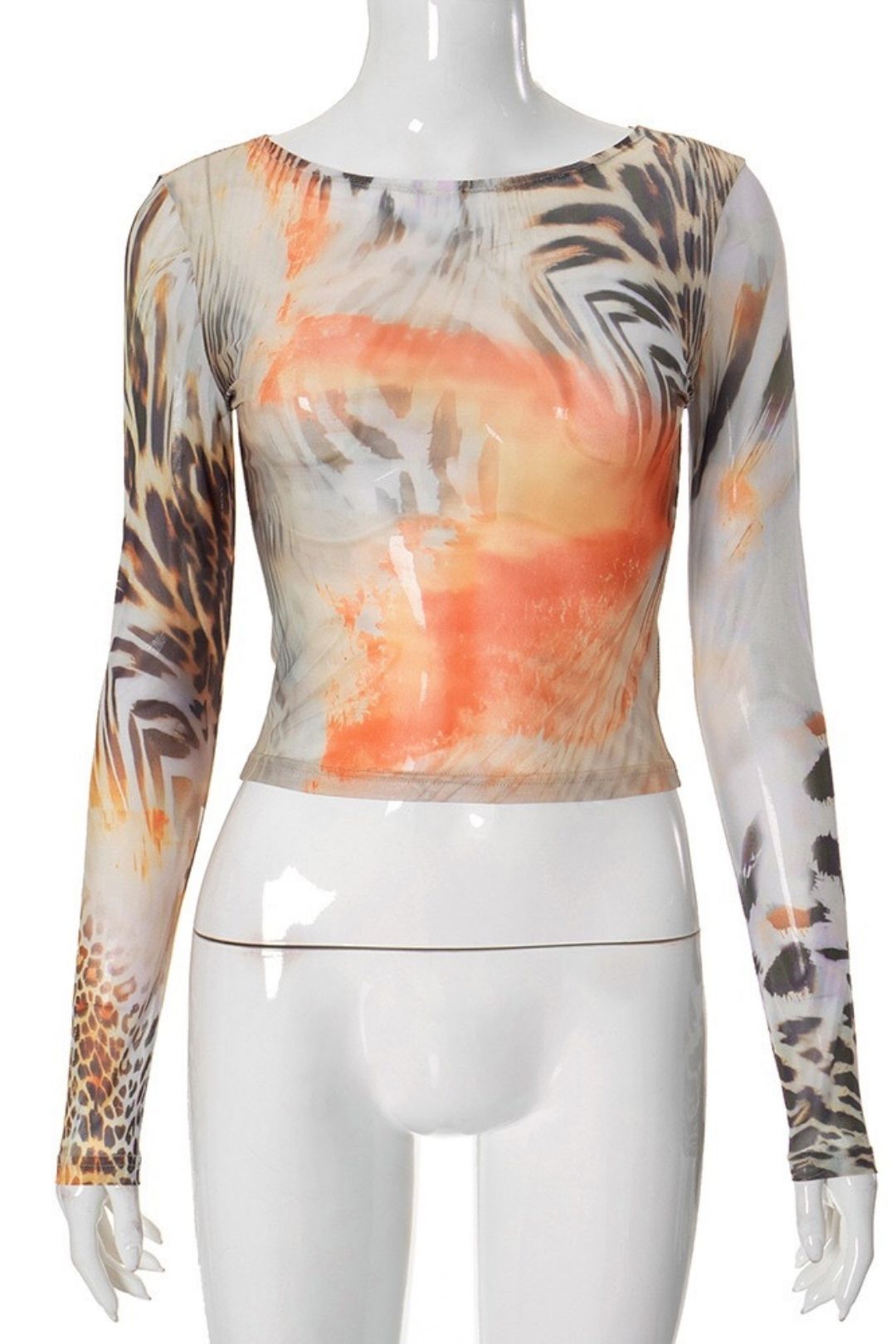 Retro Printed Round Neck Long-sleeved Top