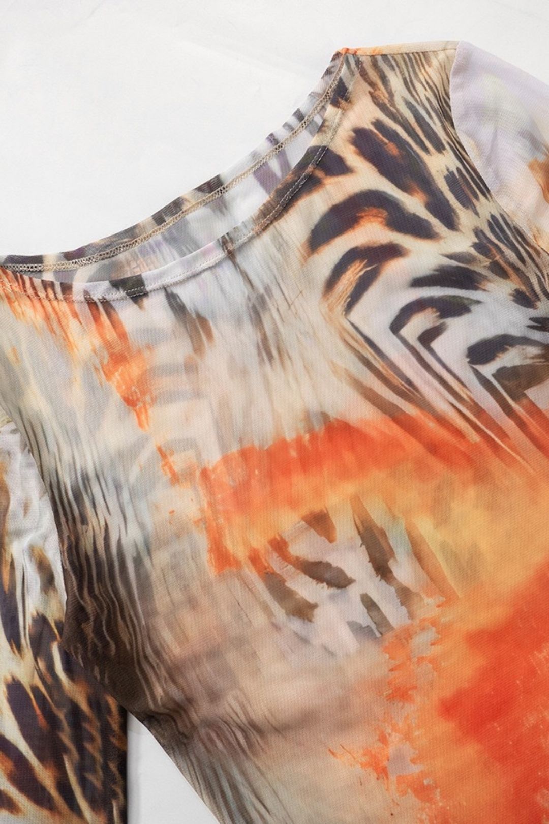 Retro Printed Round Neck Long-sleeved Top