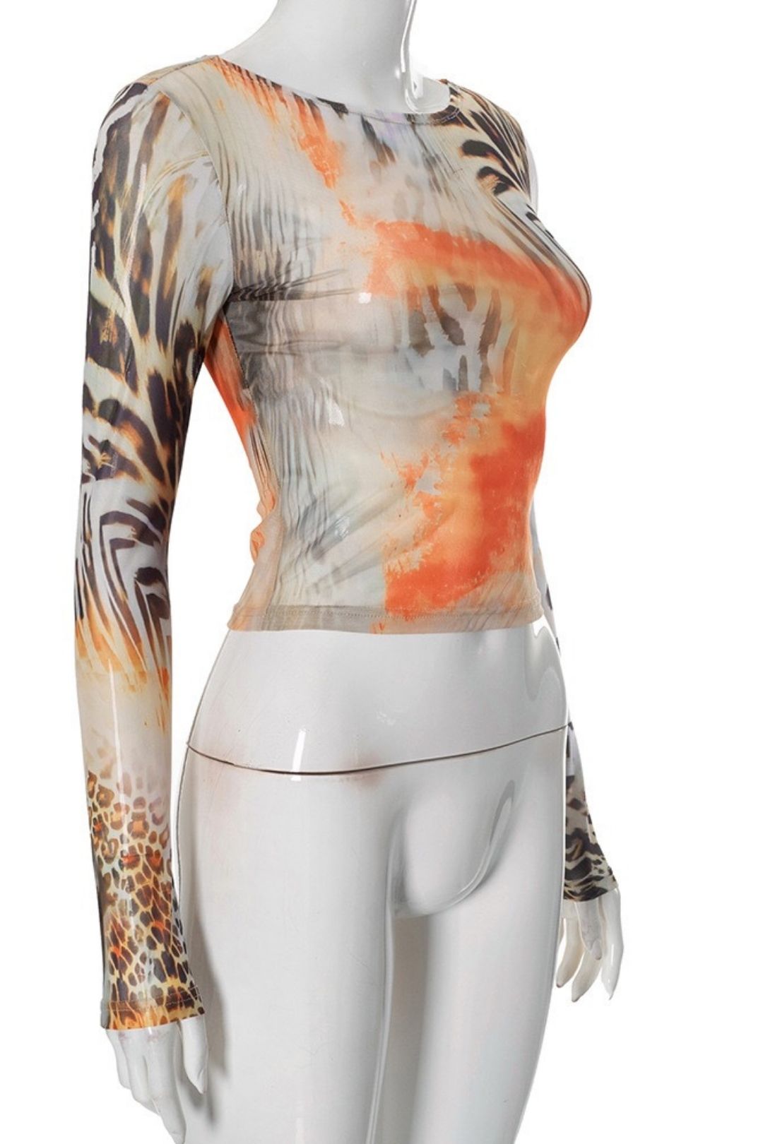 Retro Printed Round Neck Long-sleeved Top