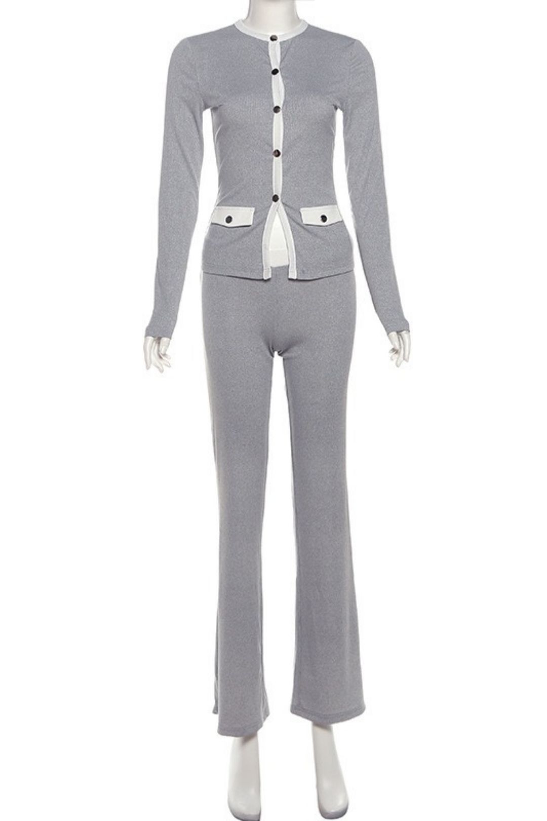 Cardigan Long Sleeve High Waist Slim Trousers Suit