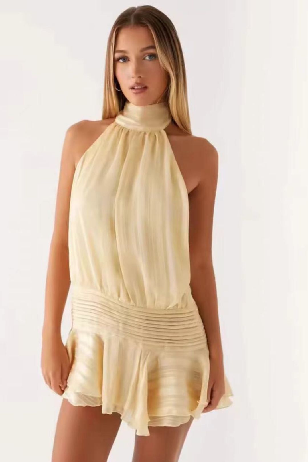 Fashionable Halterneck Satin Dress