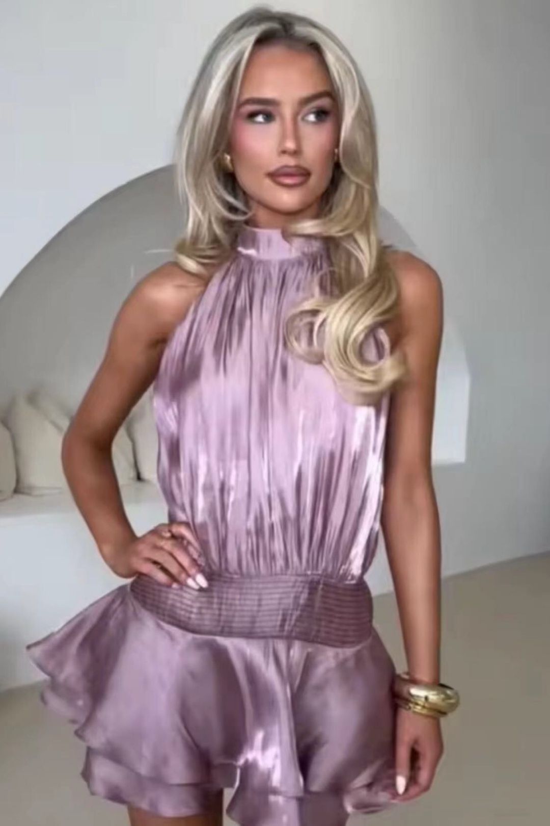 Fashionable Halterneck Satin Dress