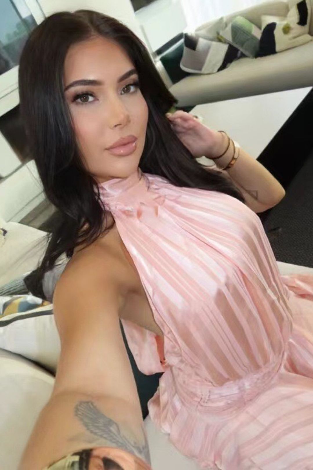 Fashionable Halterneck Satin Dress