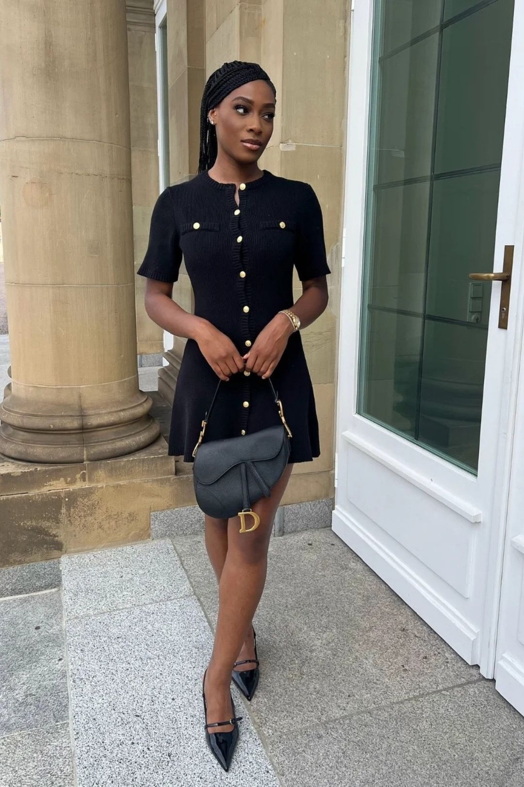 Short-sleeved Button-down Woolen Dress