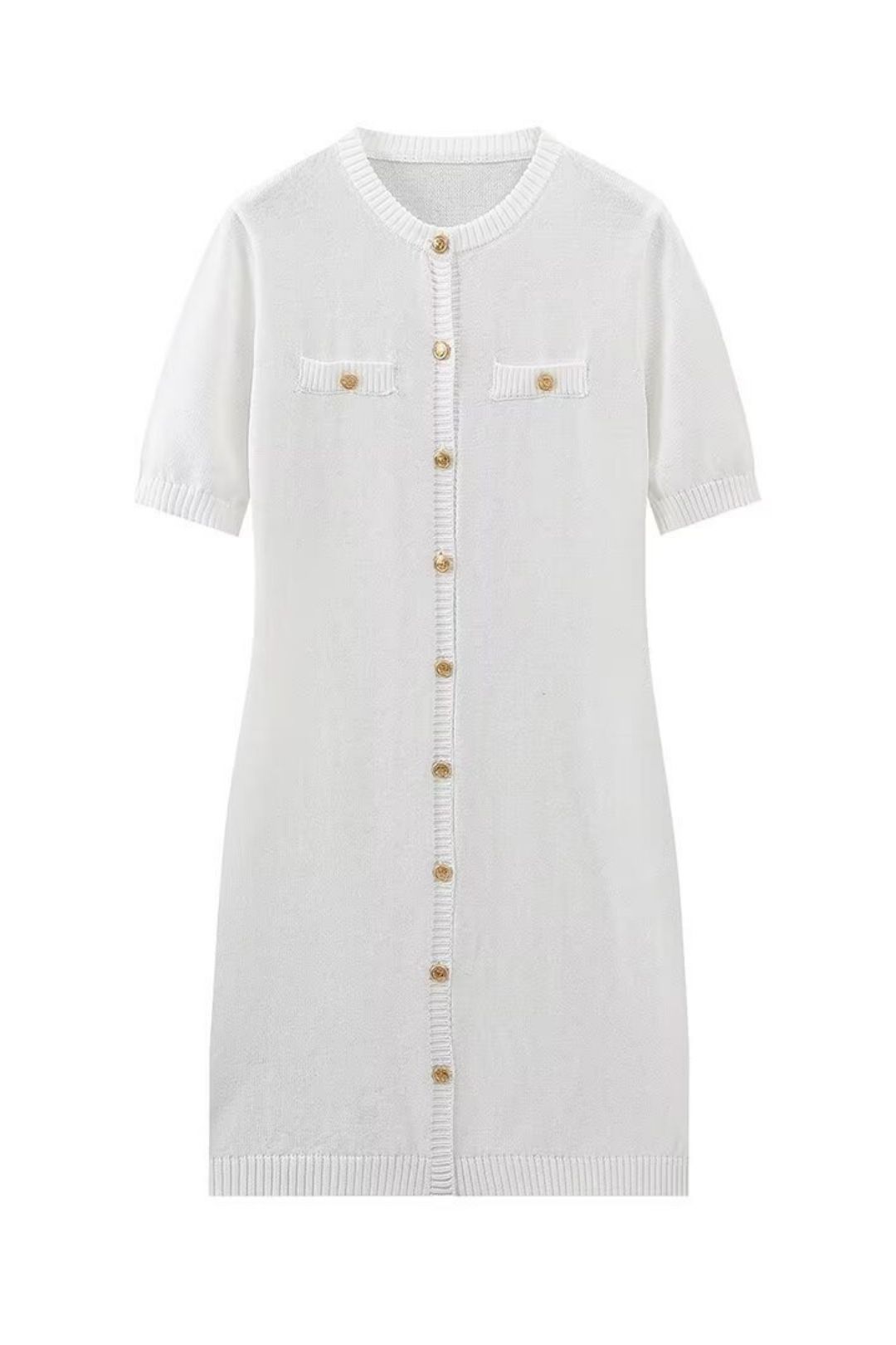 Short-sleeved Button-down Woolen Dress