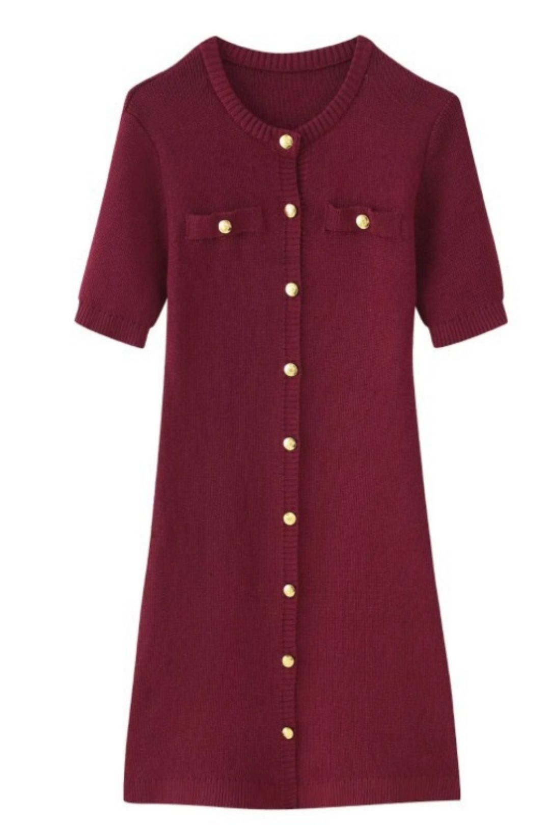Short-sleeved Button-down Woolen Dress