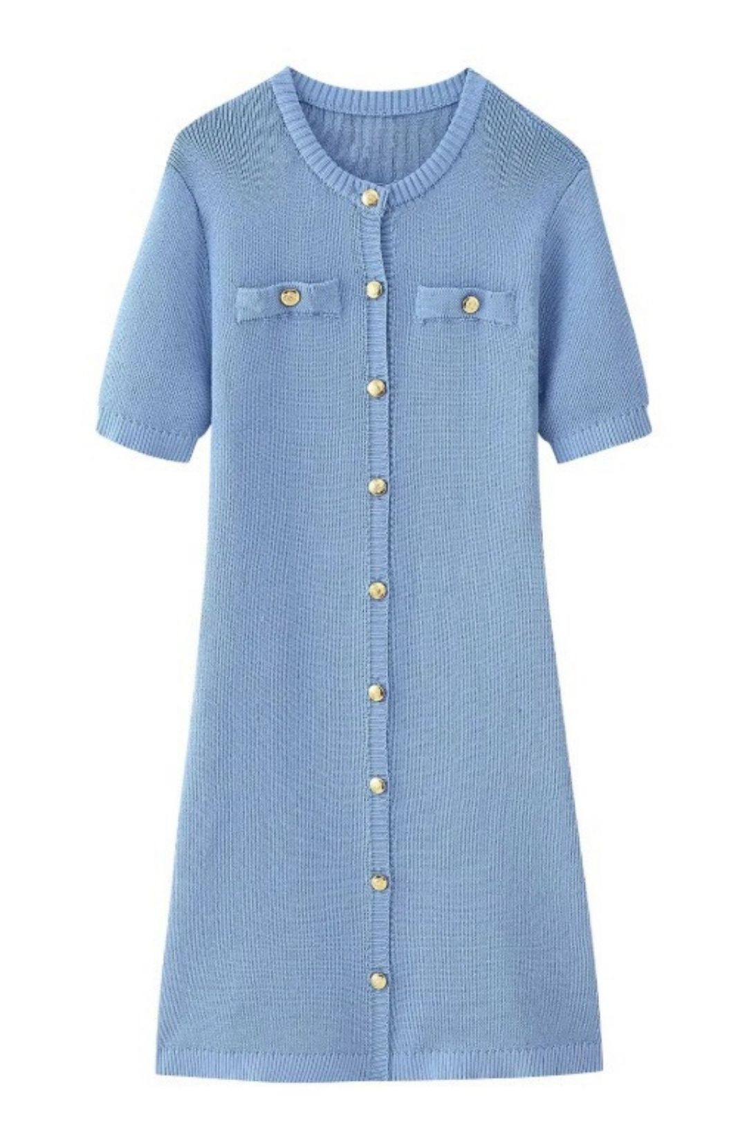 Short-sleeved Button-down Woolen Dress