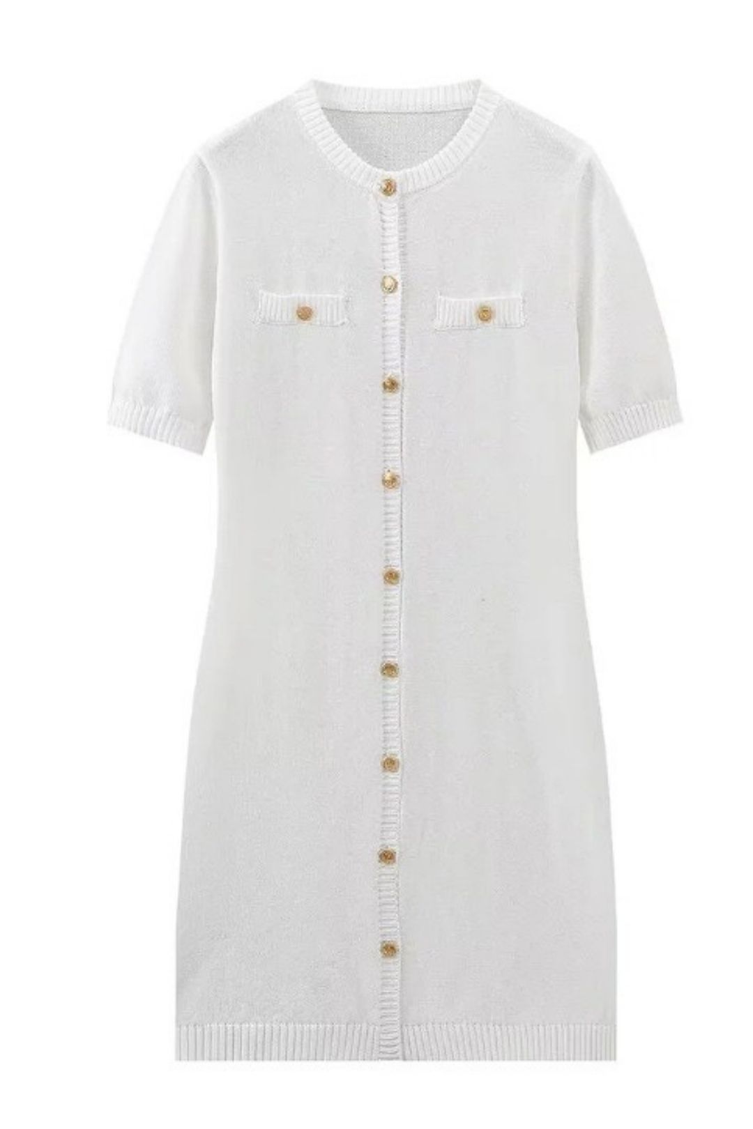 Short-sleeved Button-down Woolen Dress