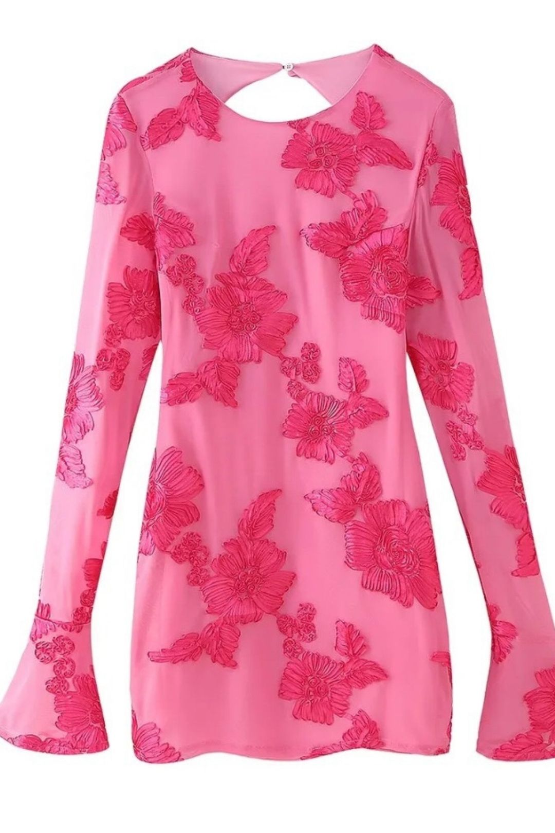 Sexy Dark Pattern Embossed Slim Fit Trumpet Sleeve Dress