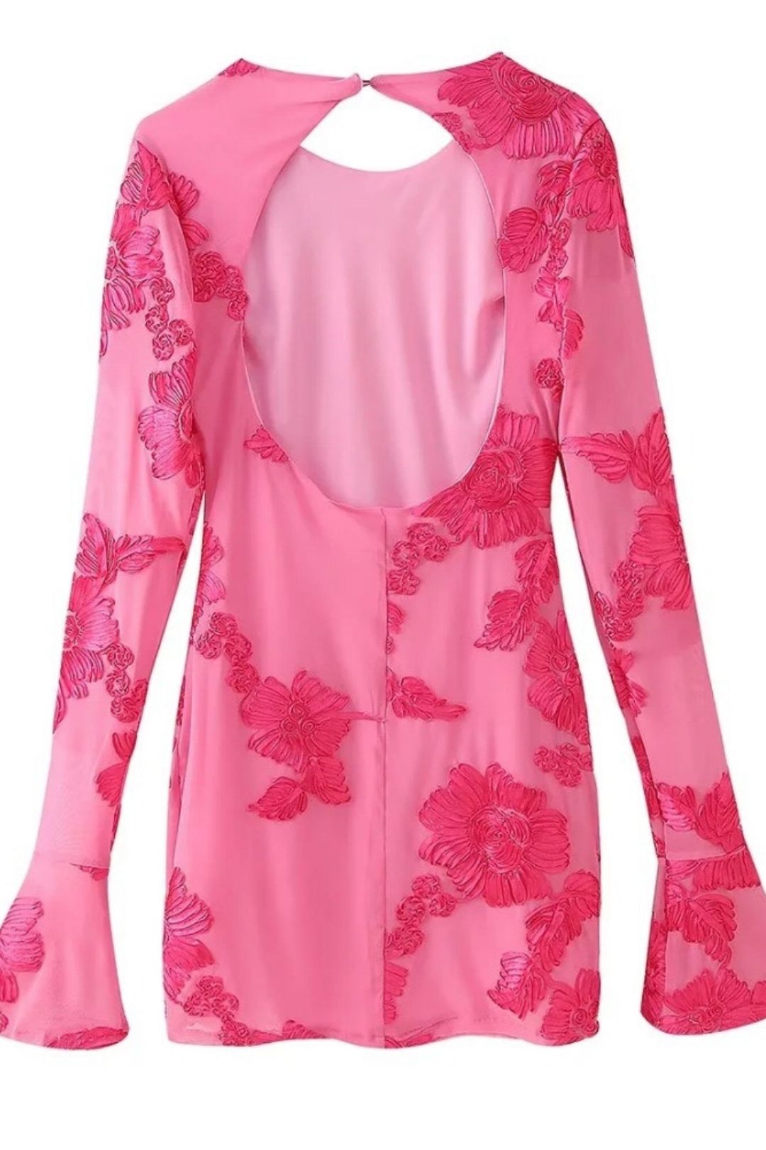 Sexy Dark Pattern Embossed Slim Fit Trumpet Sleeve Dress