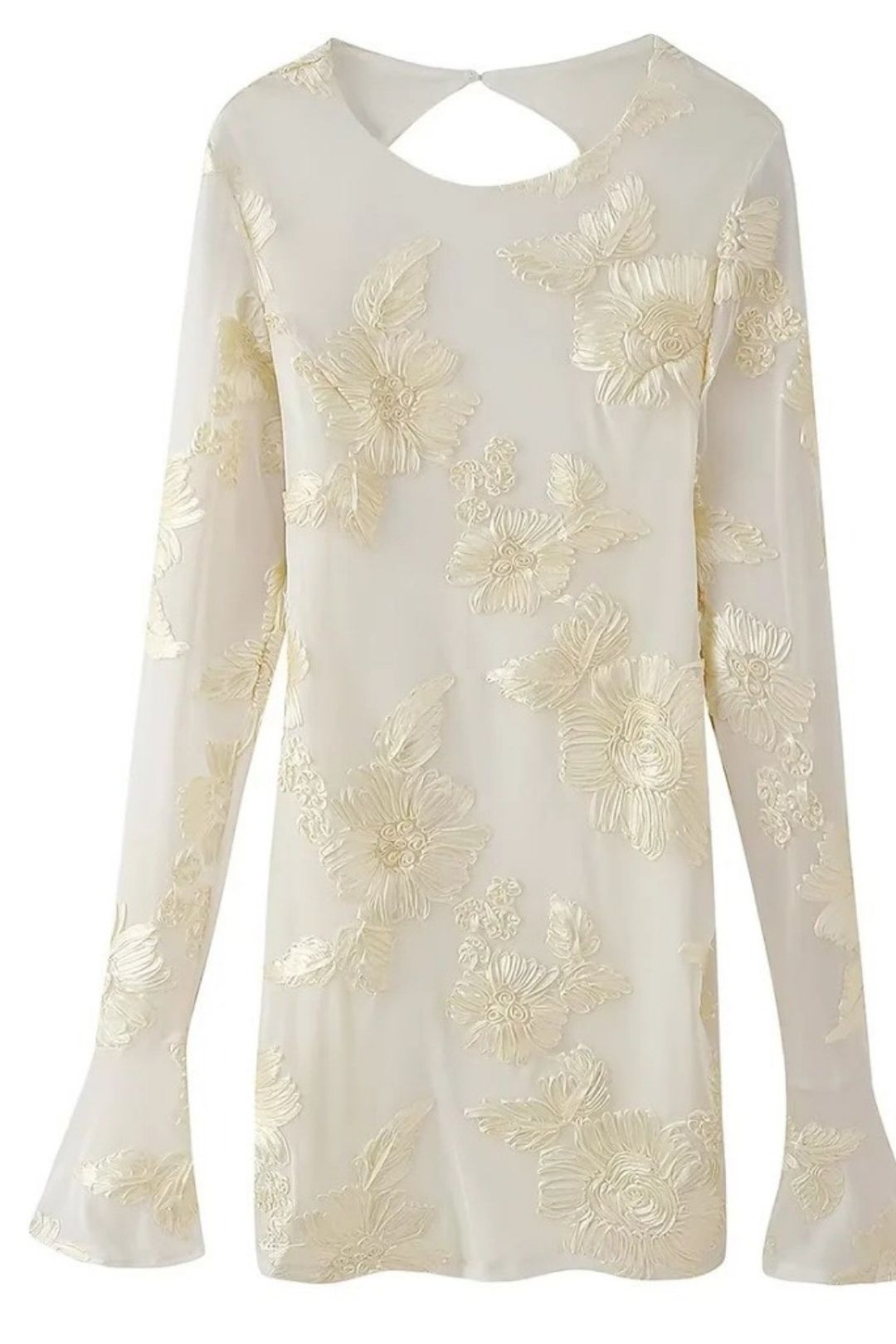 Sexy Dark Pattern Embossed Slim Fit Trumpet Sleeve Dress