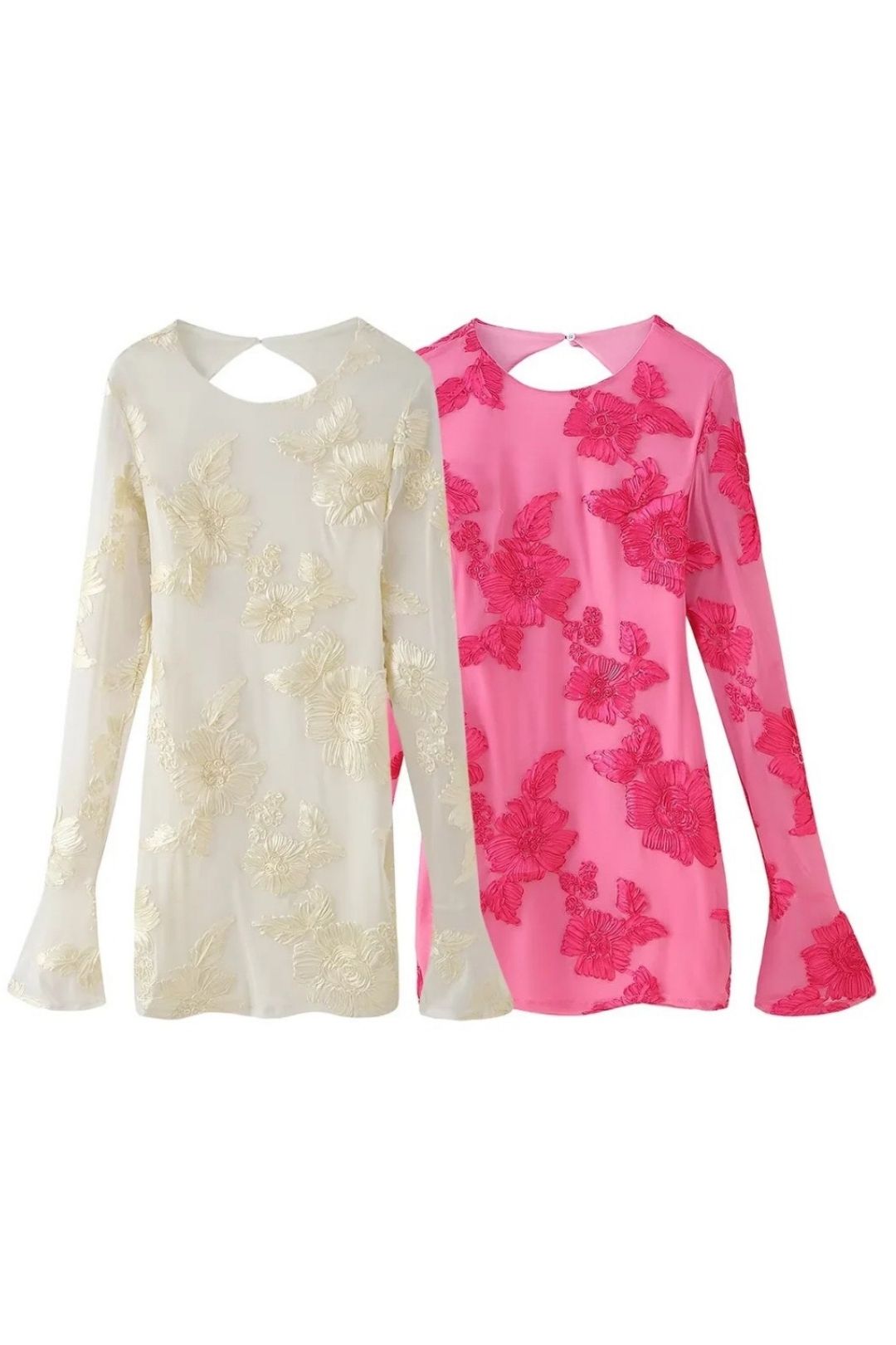 Sexy Dark Pattern Embossed Slim Fit Trumpet Sleeve Dress