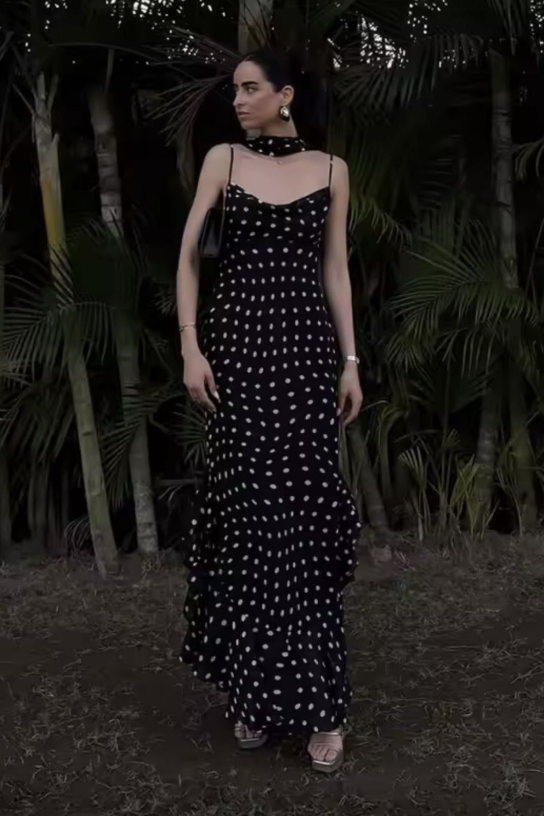 Hottest Polka Dot Scarf-trimmed Dress With Ruffles