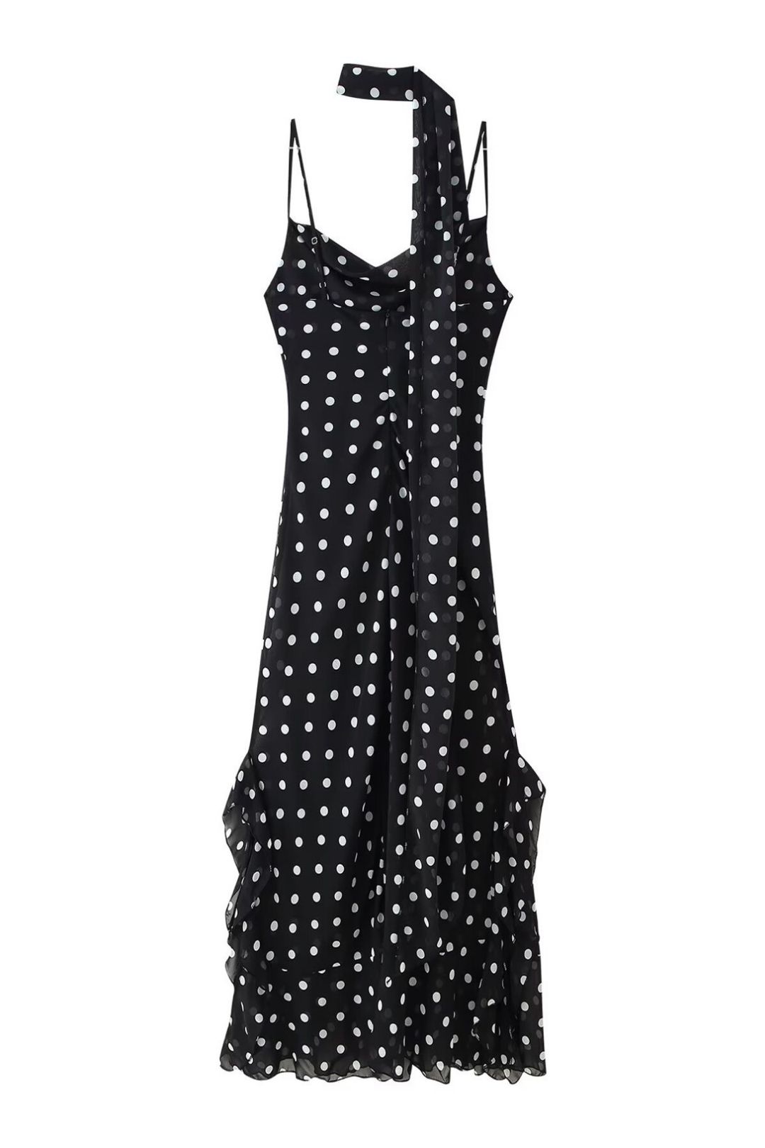Hottest Polka Dot Scarf-trimmed Dress With Ruffles