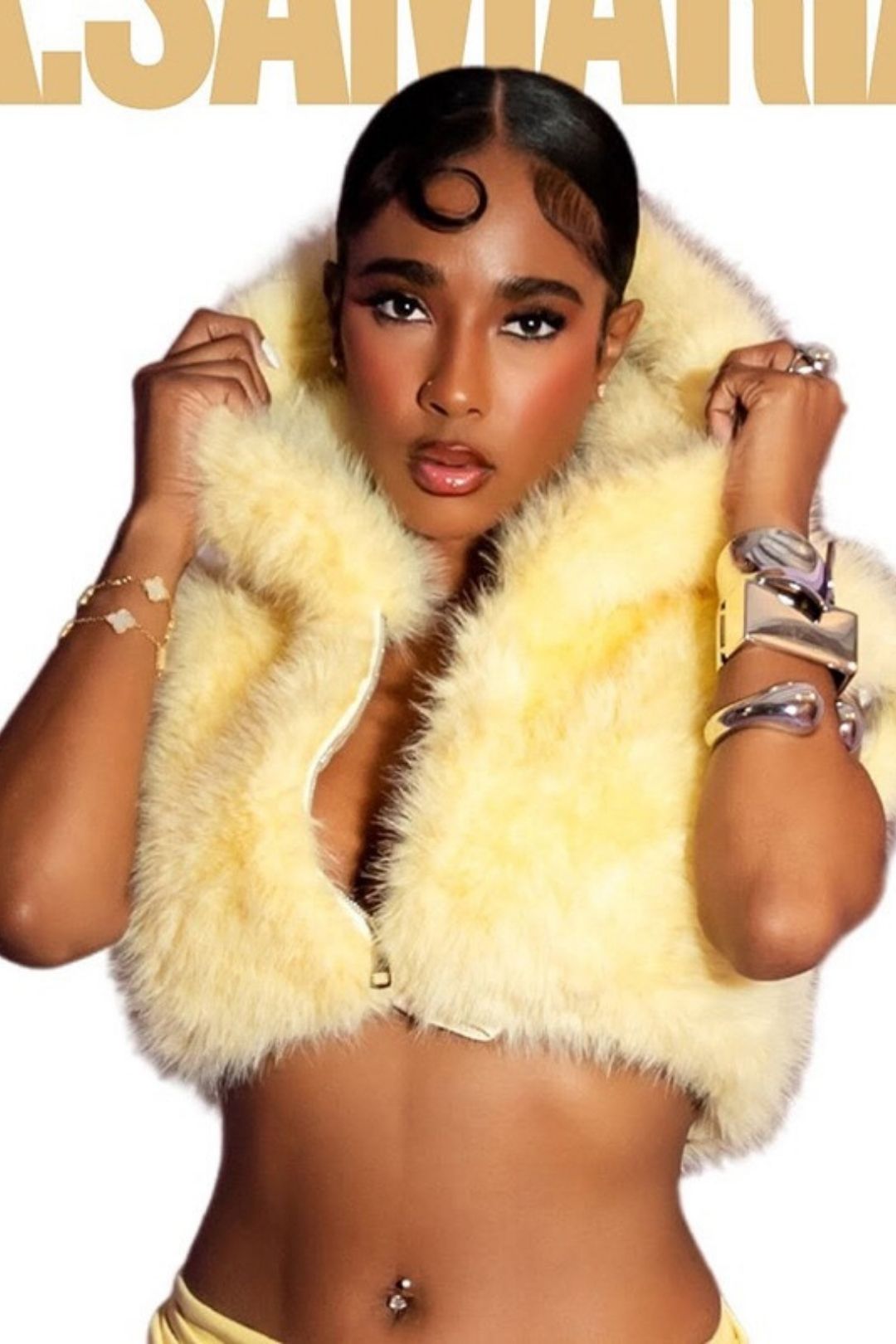 Solid Color Fur Zip-up Hooded Sleeveless Crop Top Short Jacket