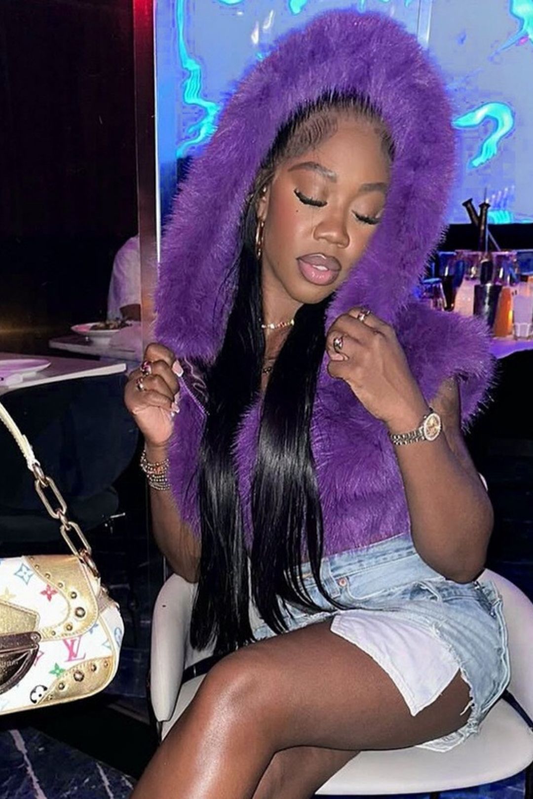 Solid Color Fur Zip-up Hooded Sleeveless Crop Top Short Jacket