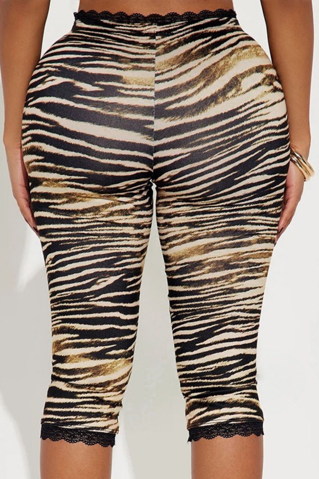 Sexy Hot Girl Lace-trimmed Leopard Print Seven-Point Slim Straight Leg Pants