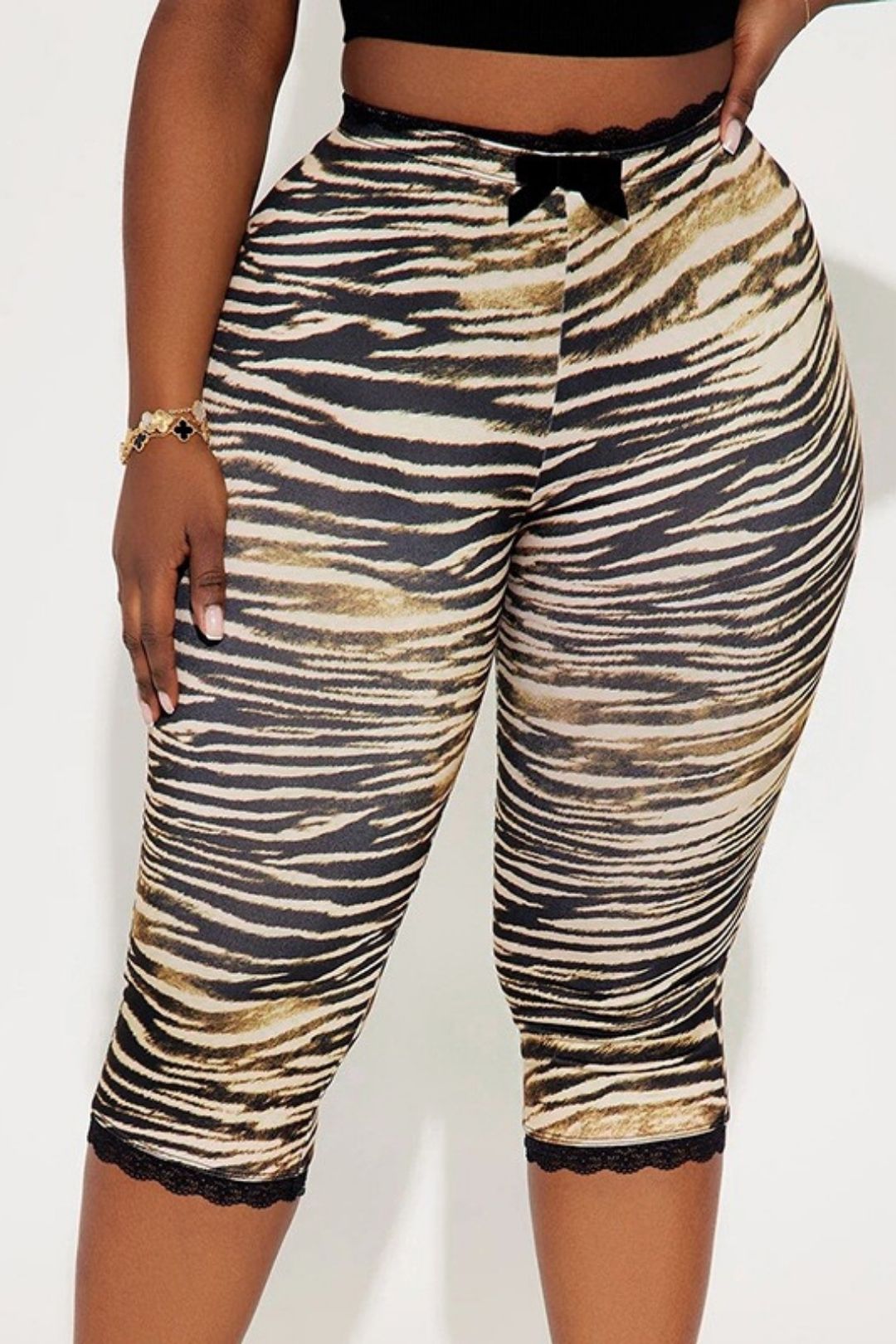 Sexy Hot Girl Lace-trimmed Leopard Print Seven-Point Slim Straight Leg Pants