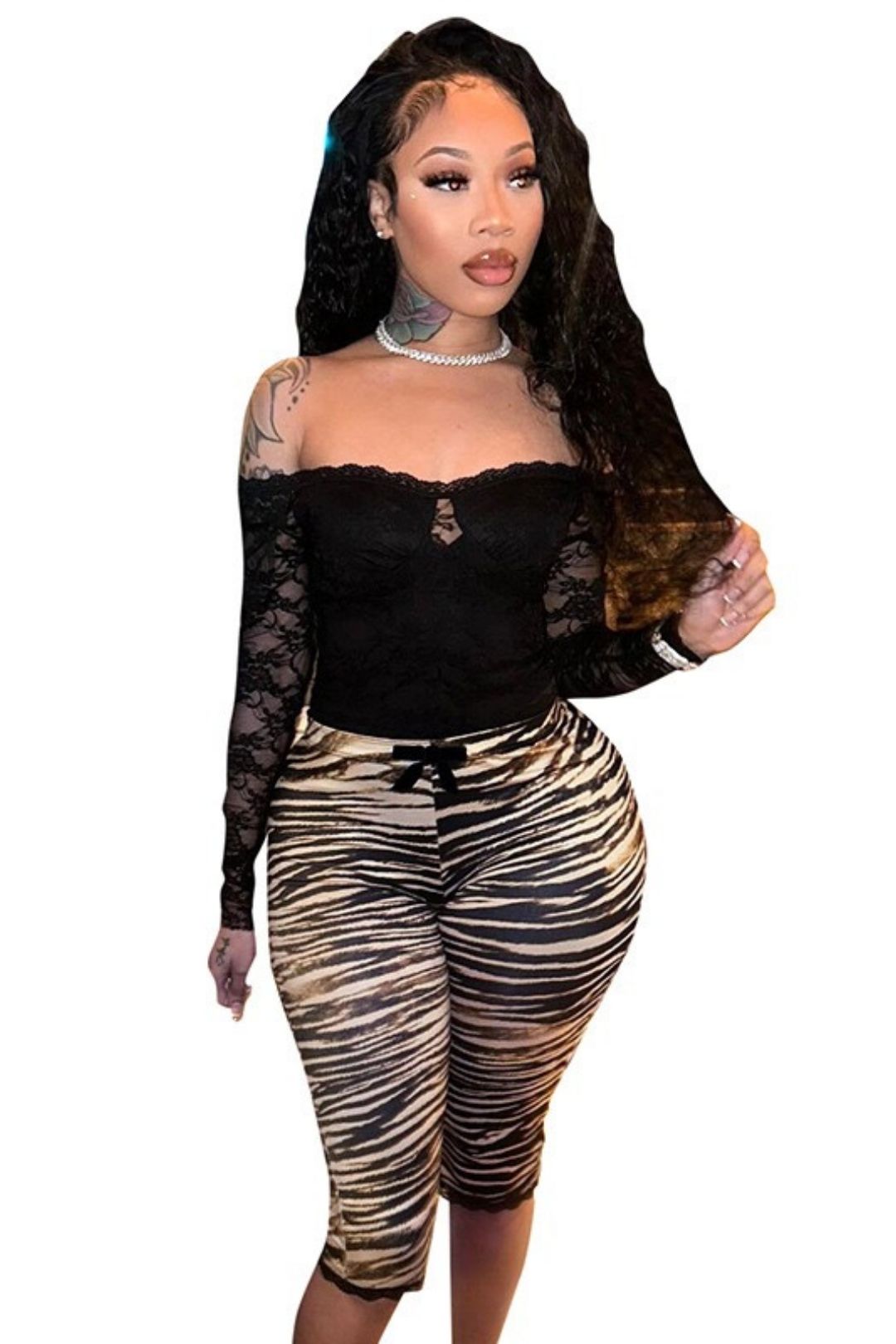 Sexy Hot Girl Lace-trimmed Leopard Print Seven-Point Slim Straight Leg Pants