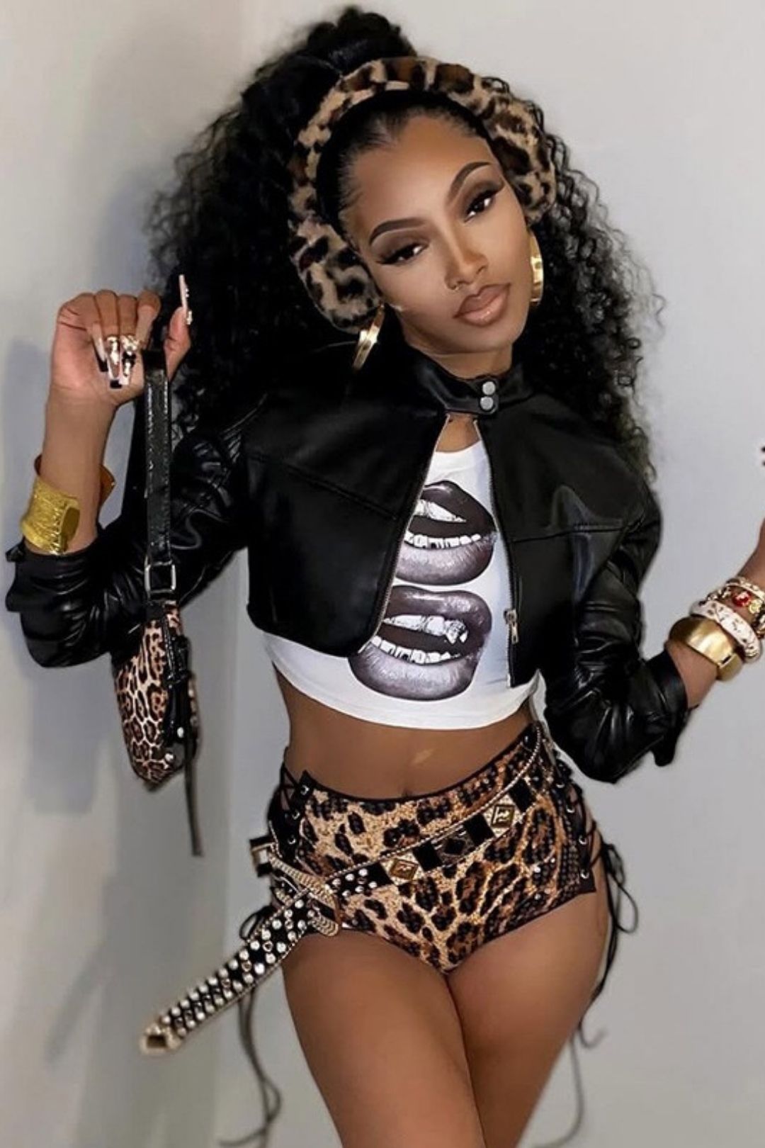 Sexy Slimming Leopard Print Sequin Eyelet Tie-Waist Tight Shorts