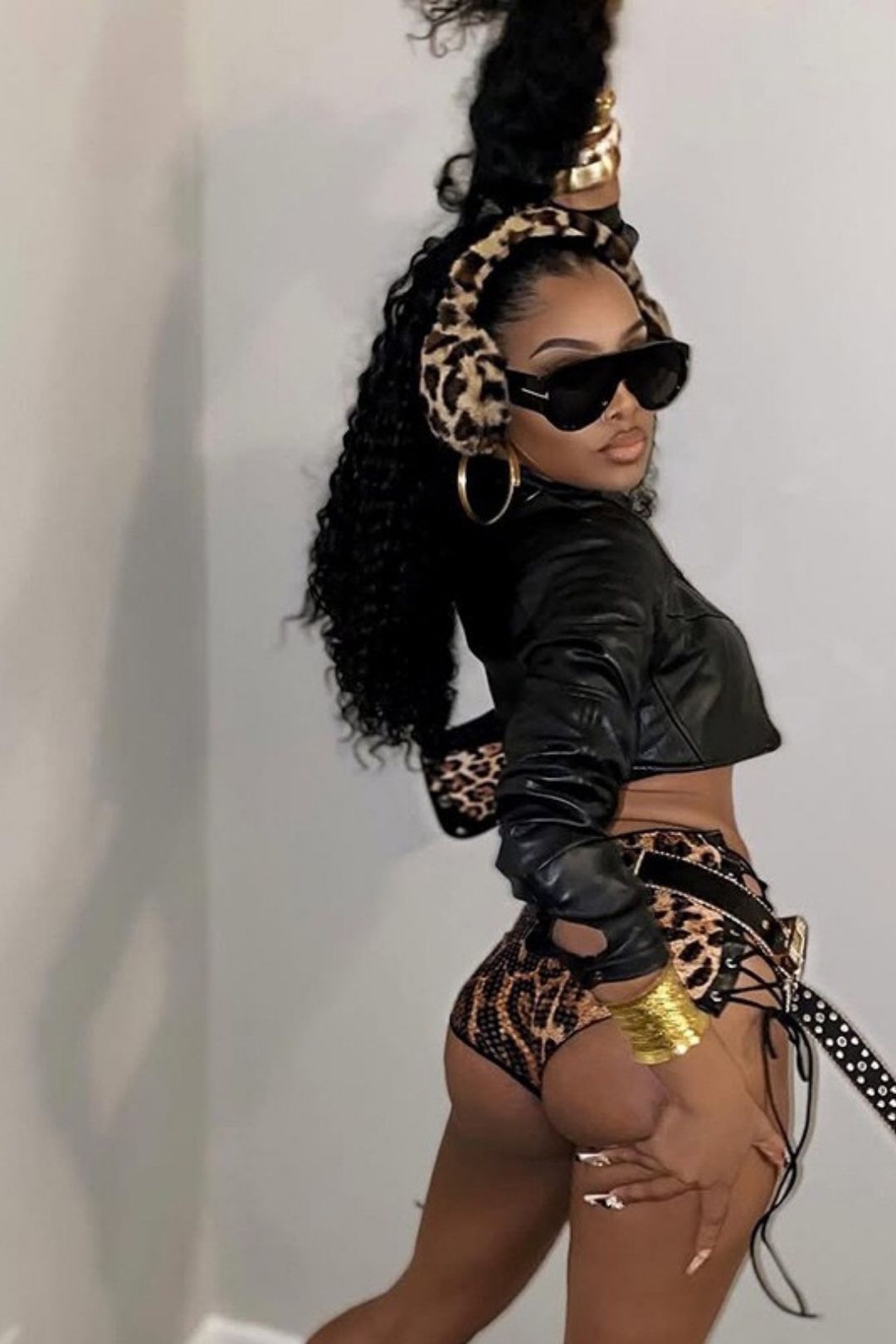 Sexy Slimming Leopard Print Sequin Eyelet Tie-Waist Tight Shorts