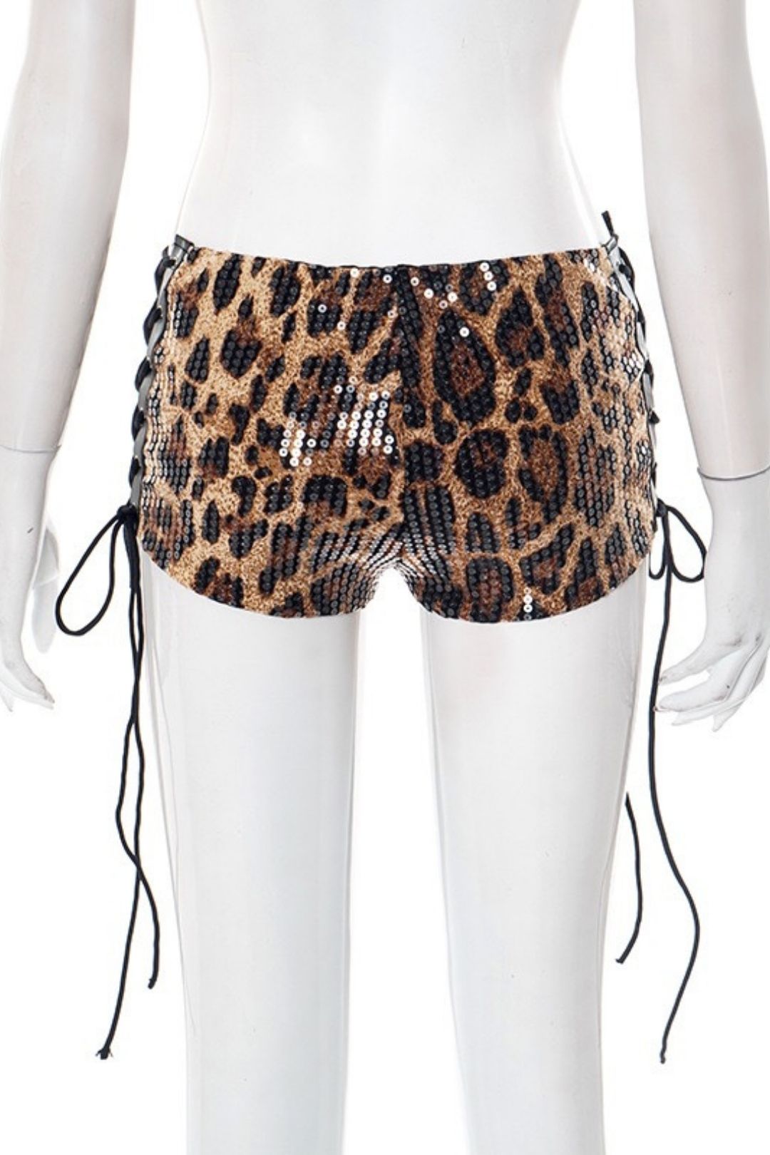 Sexy Slimming Leopard Print Sequin Eyelet Tie-Waist Tight Shorts
