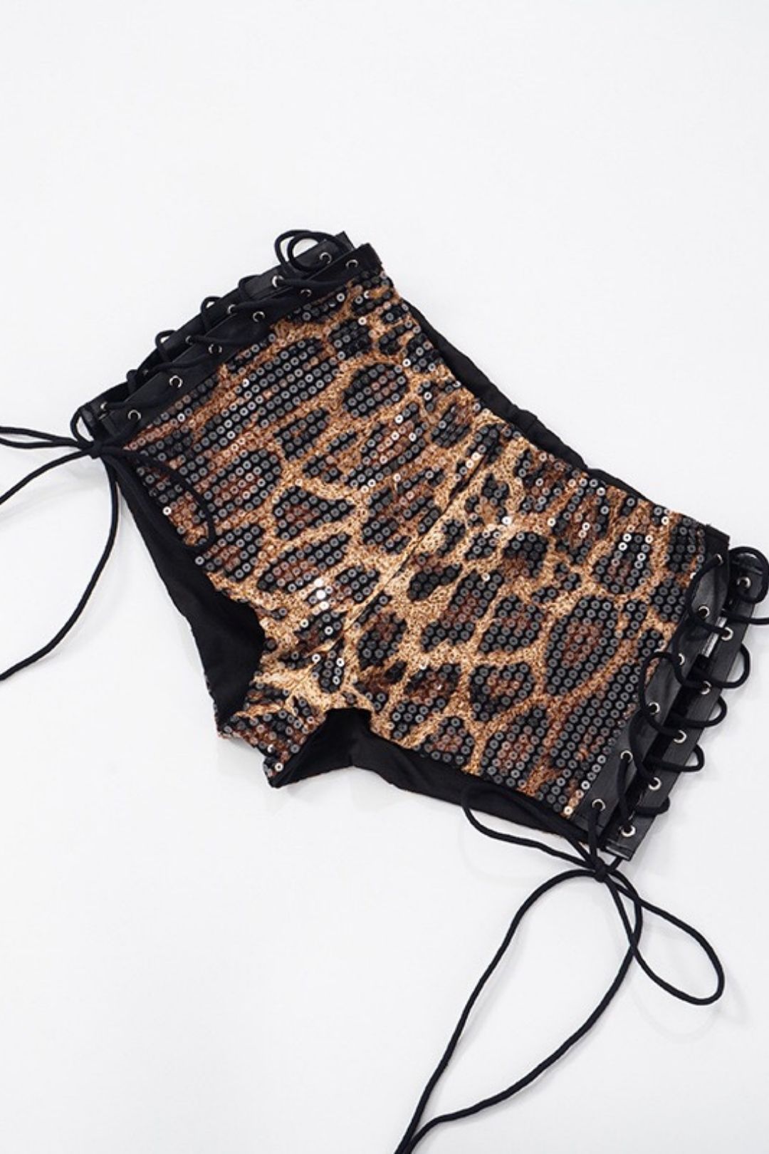 Sexy Slimming Leopard Print Sequin Eyelet Tie-Waist Tight Shorts