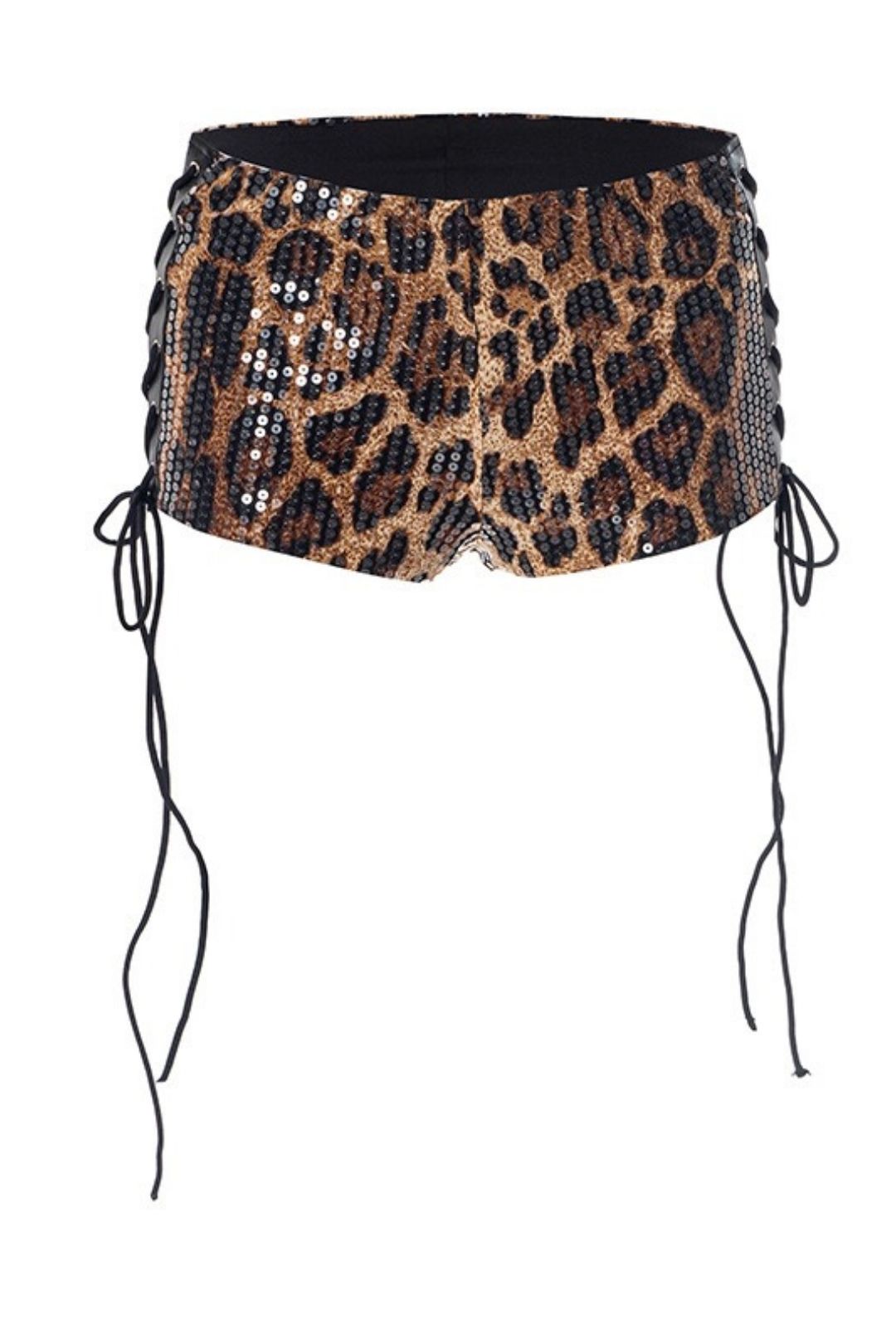 Sexy Slimming Leopard Print Sequin Eyelet Tie-Waist Tight Shorts