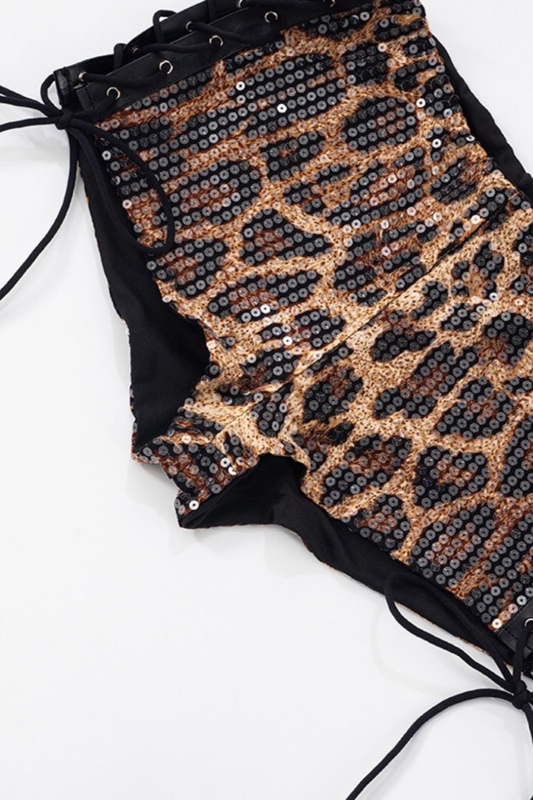 Sexy Slimming Leopard Print Sequin Eyelet Tie-Waist Tight Shorts
