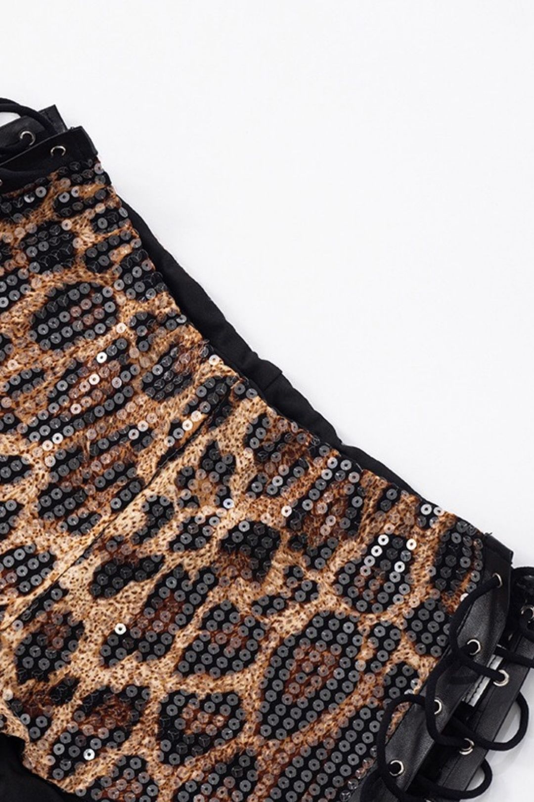 Sexy Slimming Leopard Print Sequin Eyelet Tie-Waist Tight Shorts