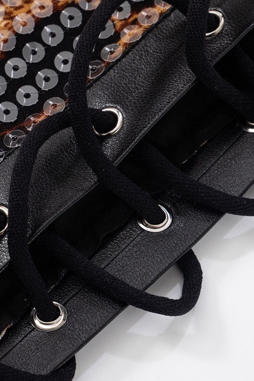 Sexy Slimming Leopard Print Sequin Eyelet Tie-Waist Tight Shorts