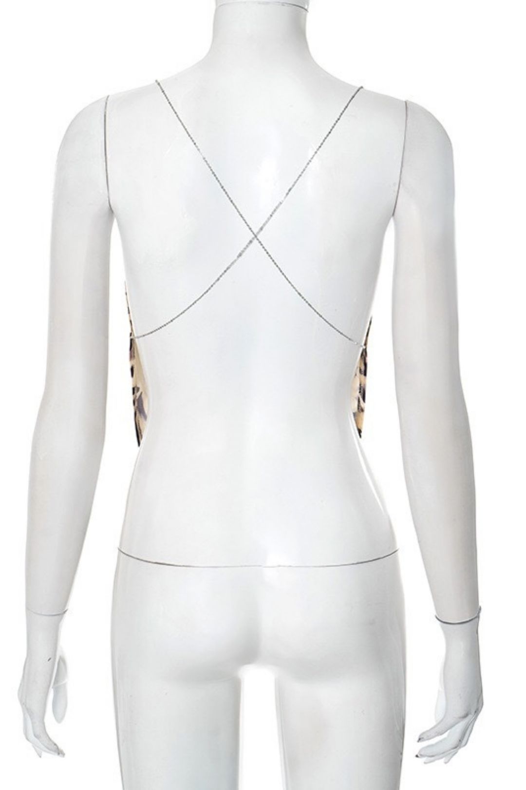 Sexy Tie-up Printed Chain Backless Sleeveless Top With A Halter Neck