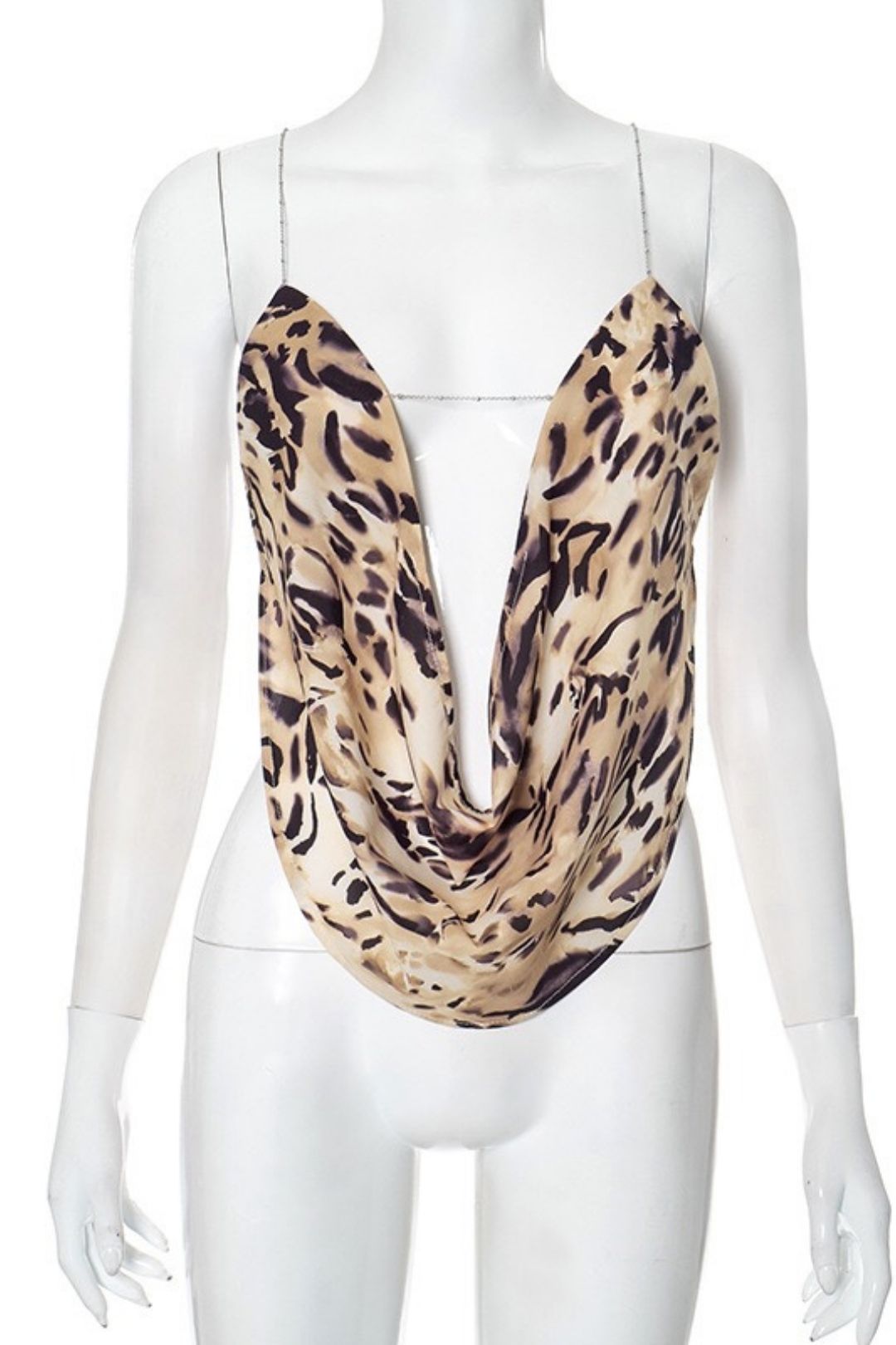 Sexy Tie-up Printed Chain Backless Sleeveless Top With A Halter Neck