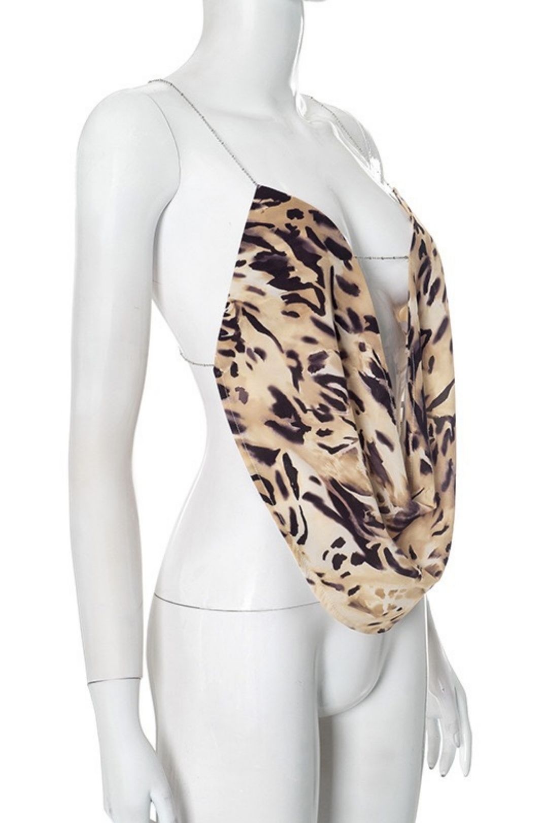 Sexy Tie-up Printed Chain Backless Sleeveless Top With A Halter Neck