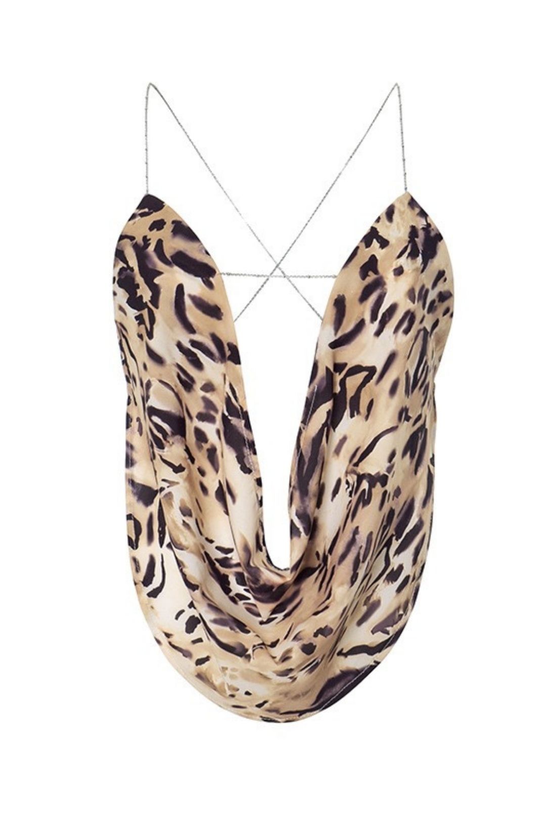 Sexy Tie-up Printed Chain Backless Sleeveless Top With A Halter Neck