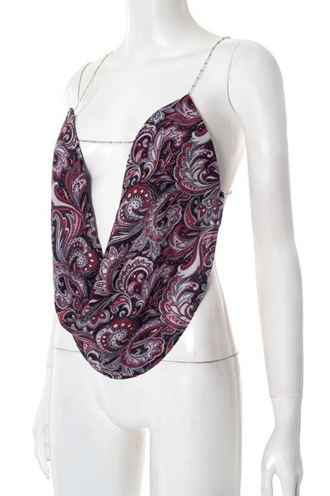 Sexy Tie-up Printed Chain Backless Sleeveless Top With A Halter Neck