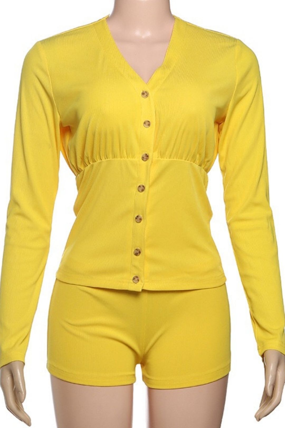 Sexy V-neck Long-sleeved Top And High-waisted Hip-lifting Shorts Casual Suit