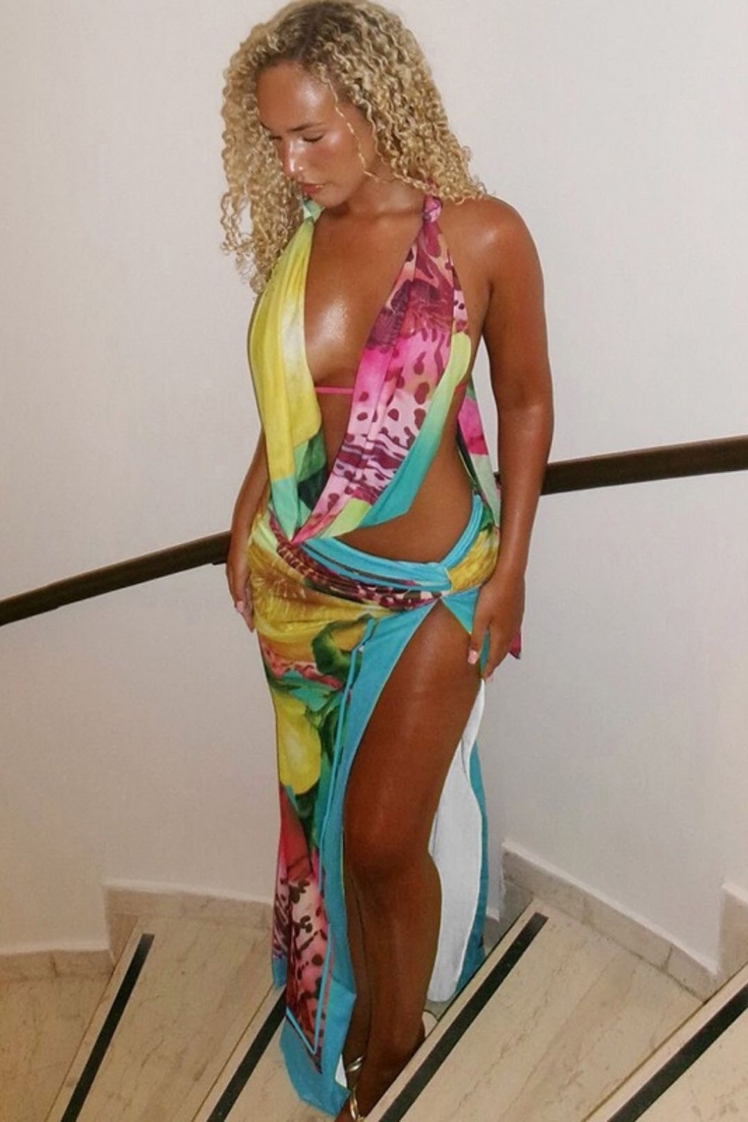 Sexy Halter Neck Backless Top And Slit Skirt Set