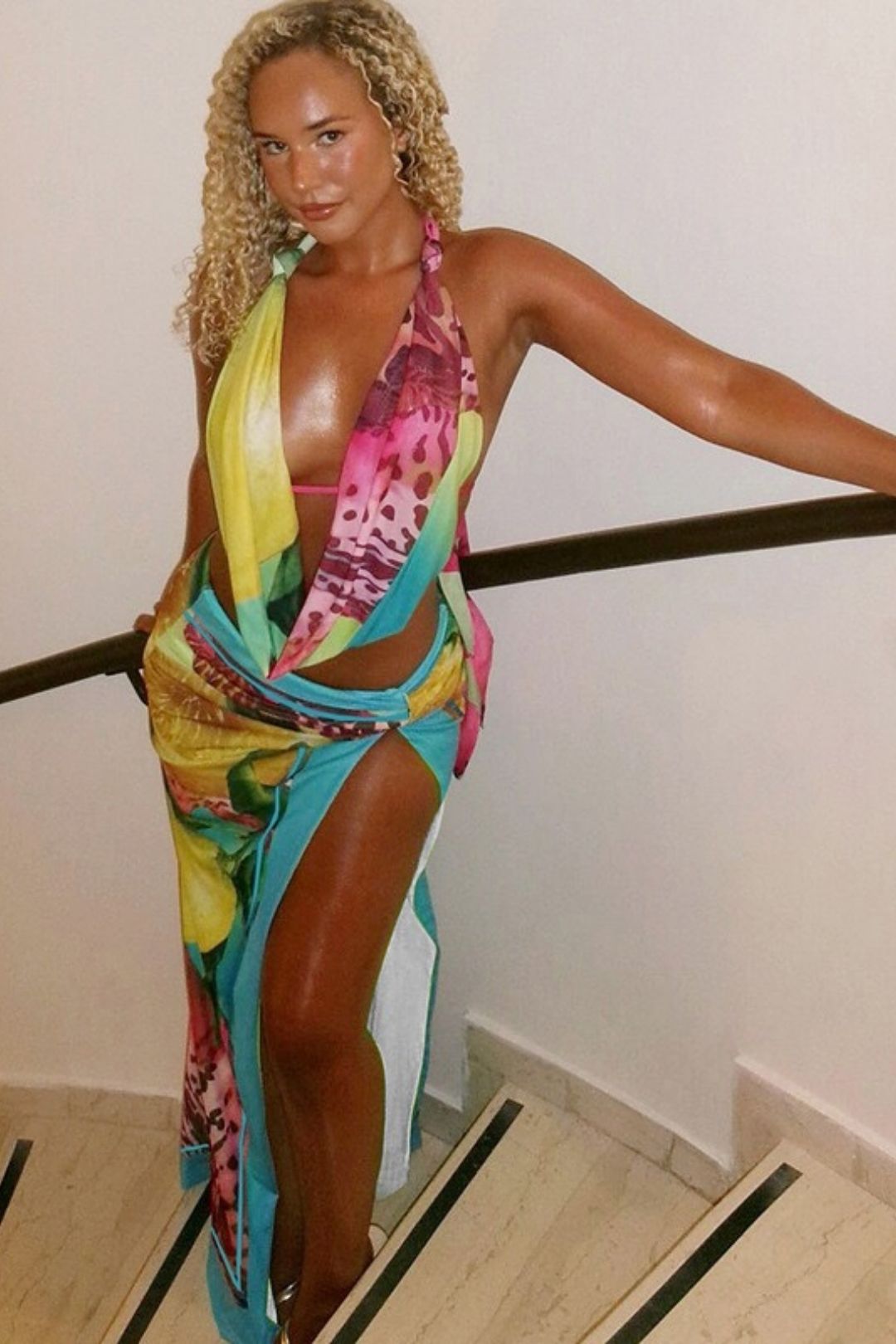 Sexy Halter Neck Backless Top And Slit Skirt Set